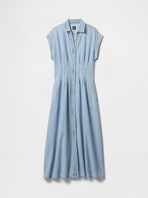Denim Pleated Maxi Shirtdress Product Image