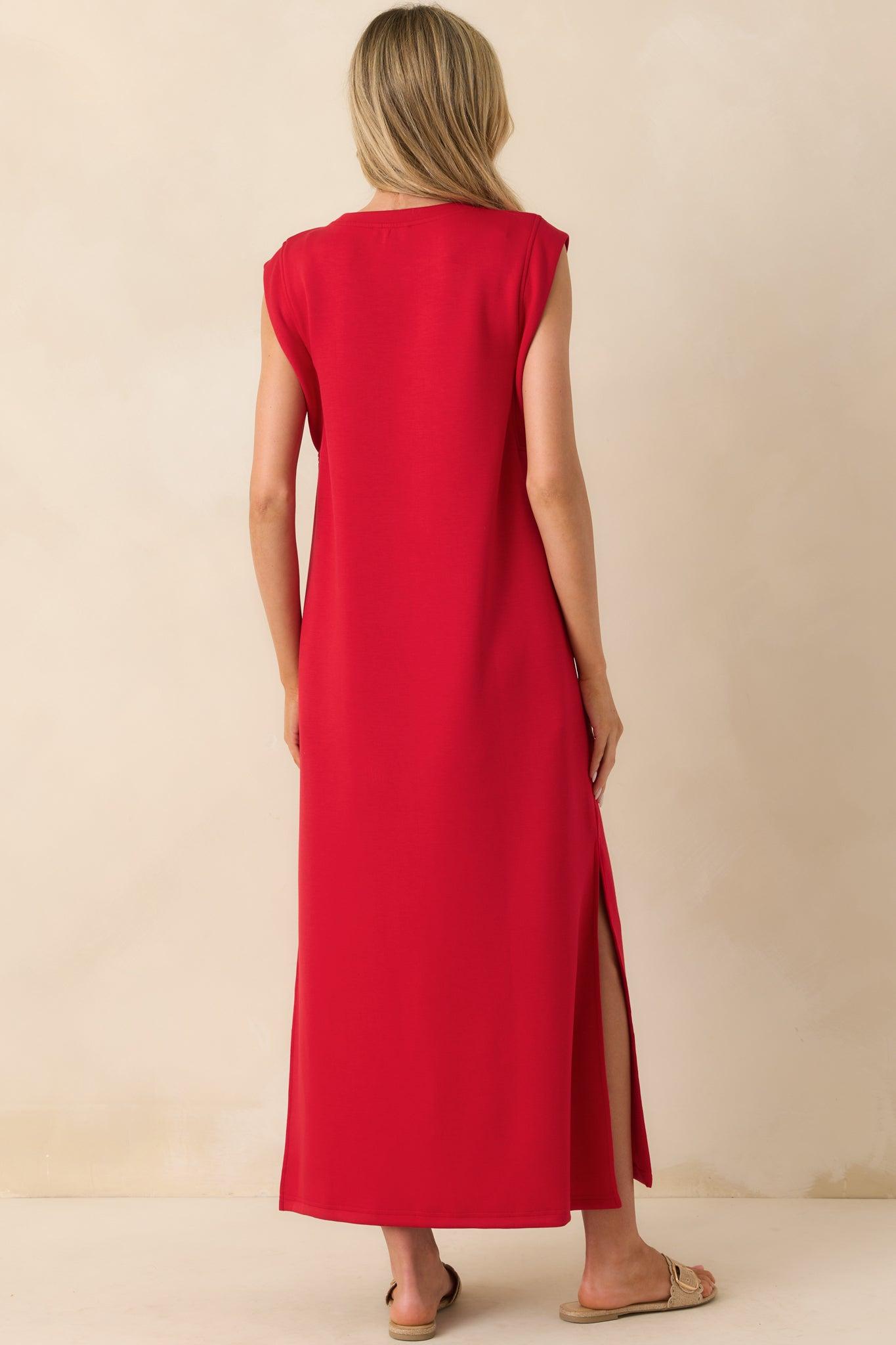 Between Now And Then Red Cotton Sleeveless Maxi Dress Product Image