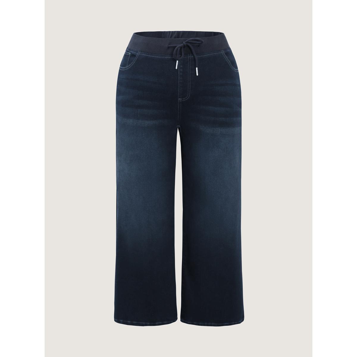 Plus Size Drawstring Waistband Wide-Leg Jeans Women Darkindigo Timeless Drawstring Medium stretch Slanted pocket Jeans BloomChic 30/6X Product Image