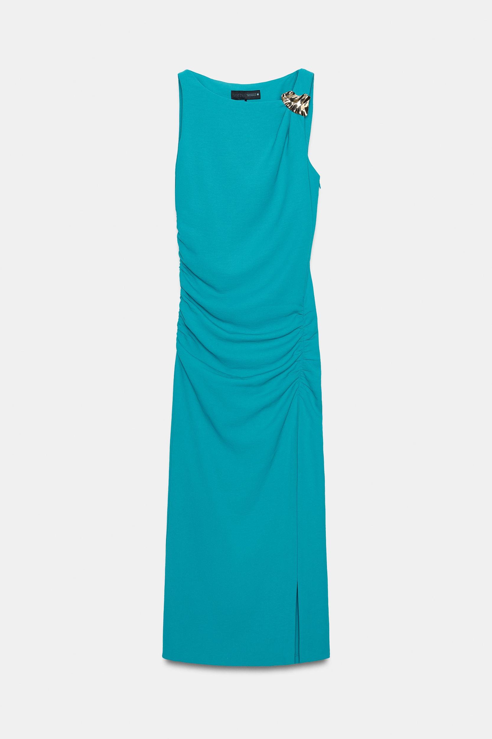 GOLD APPLIQUE DRAPED MIDI DRESS Product Image