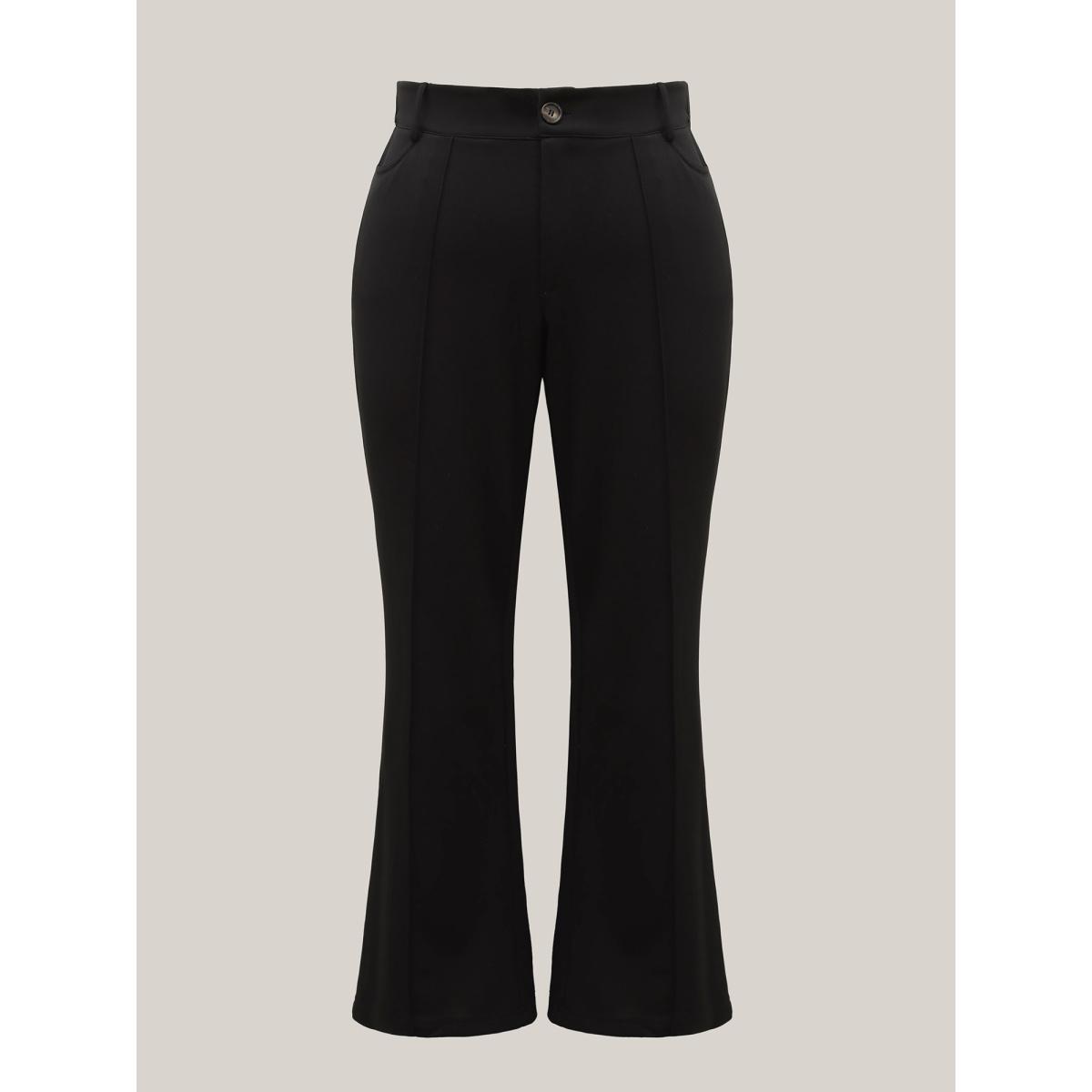 Plus Size Pleated Mid-Rise Bootcut Pants Women Black At the Office Bootcut Mid Rise Work Pants BloomChic 14-16/1X Product Image