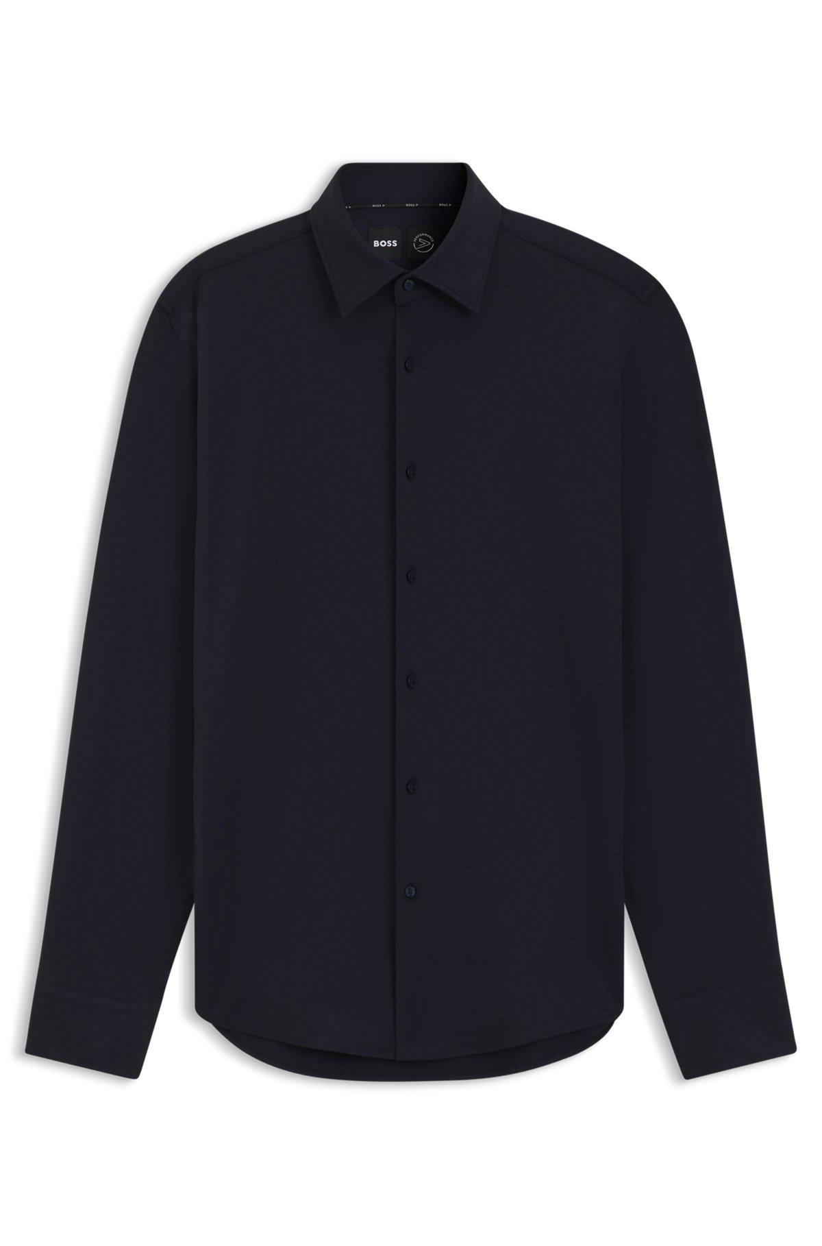 Slim-fit shirt in structured performance-stretch jersey Product Image