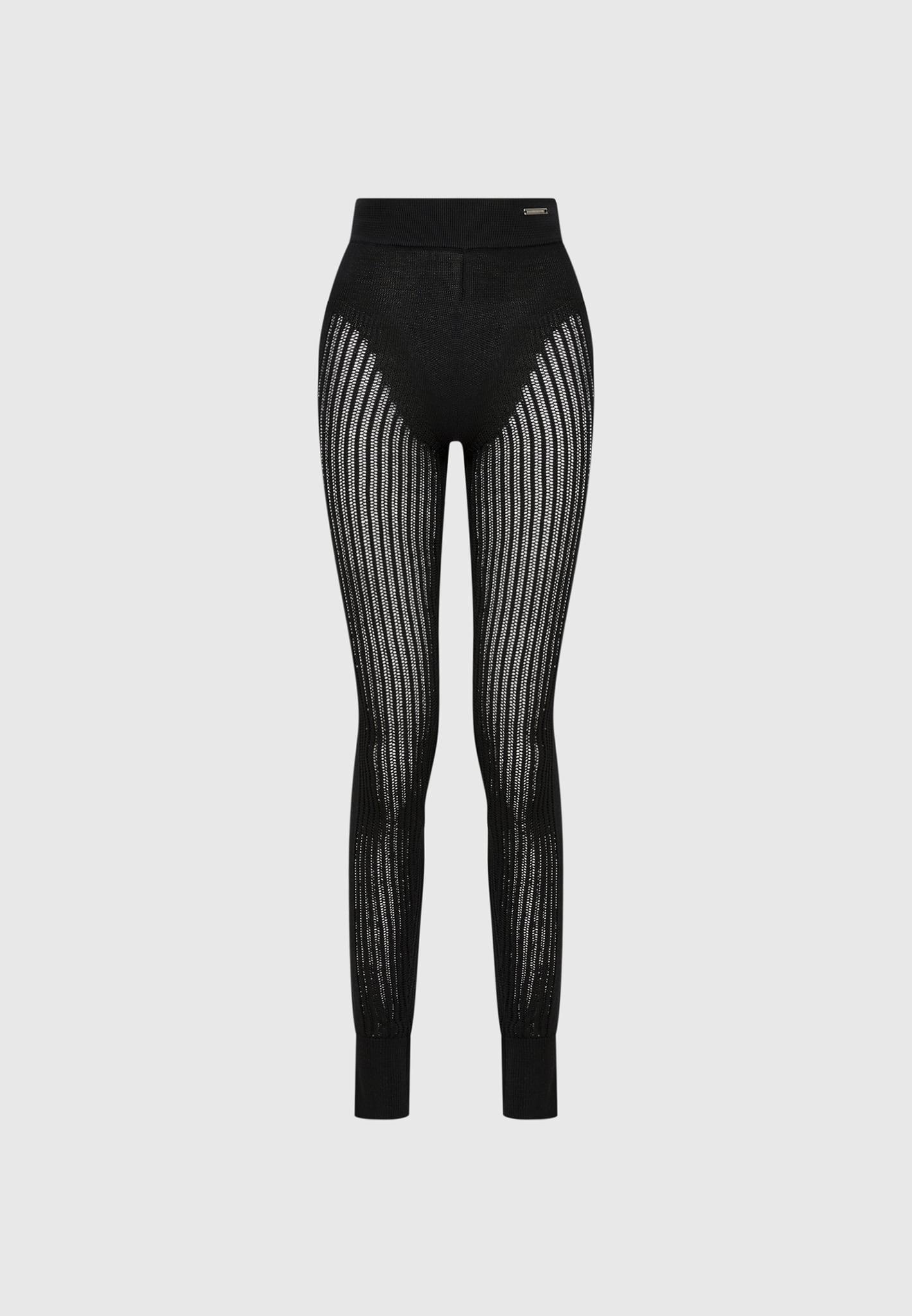 Knitted High Waisted Leggings - Black Female Product Image