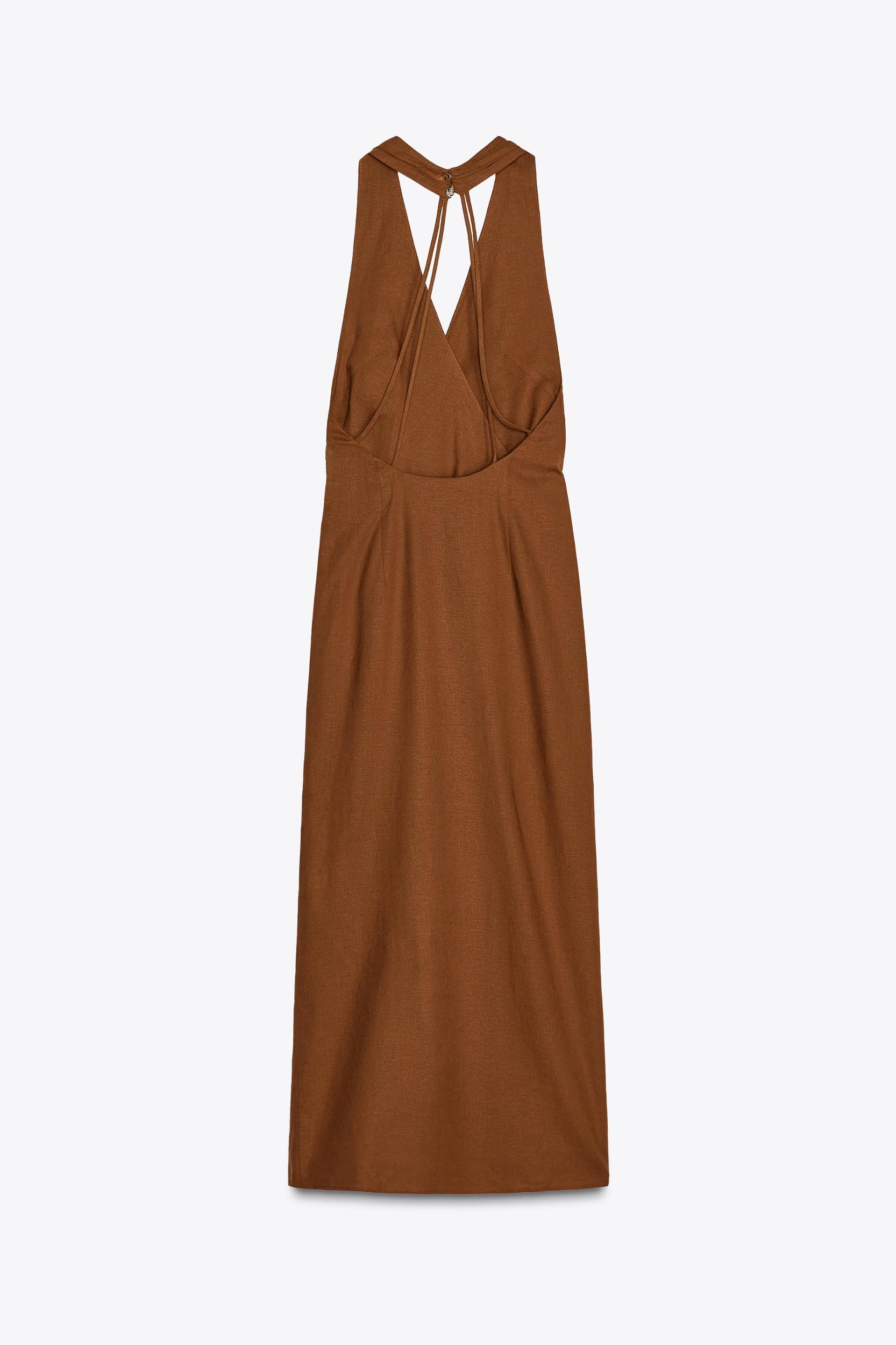 LINEN MIDI DRESS WITH GOLD APPLIQUÉ Product Image