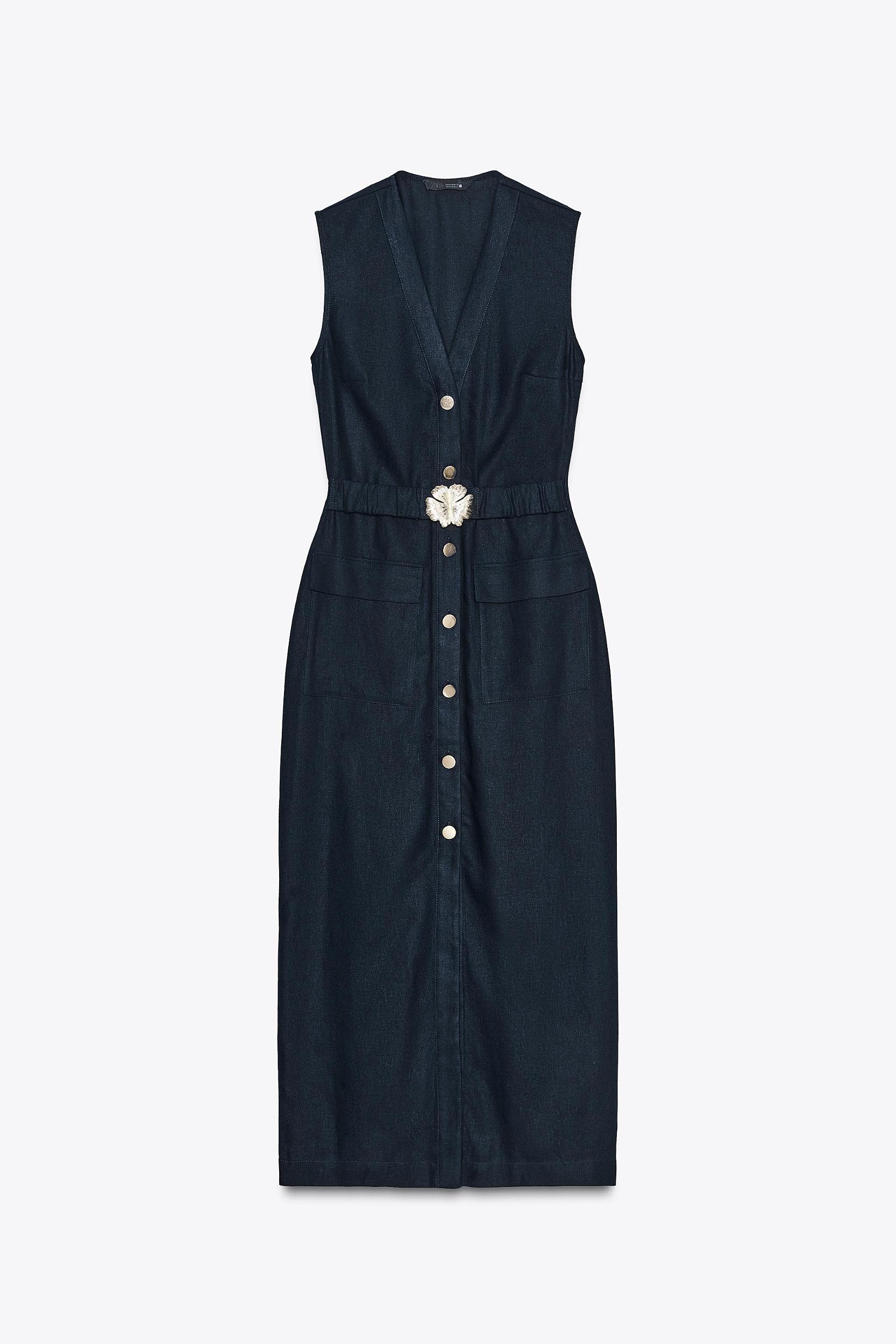 LINEN BELTED MIDI DRESS Product Image