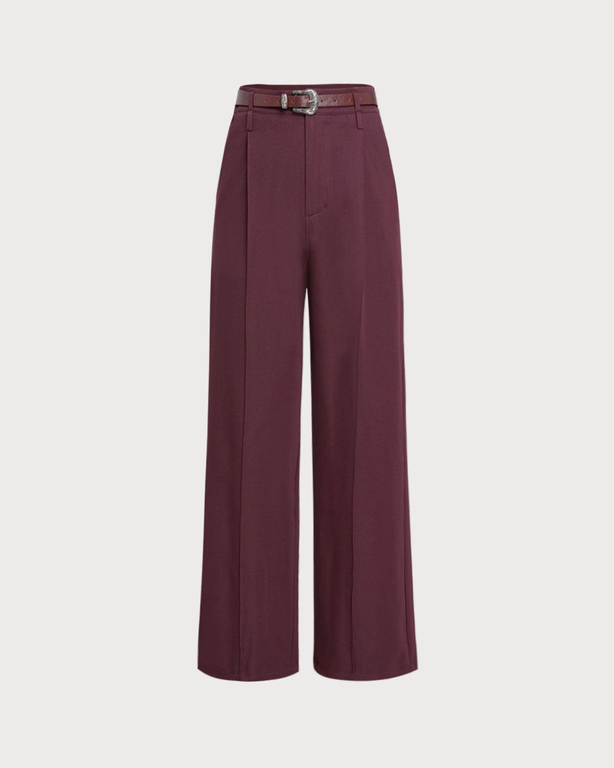 Wine Red Natural Waisted Casual Pants Product Image