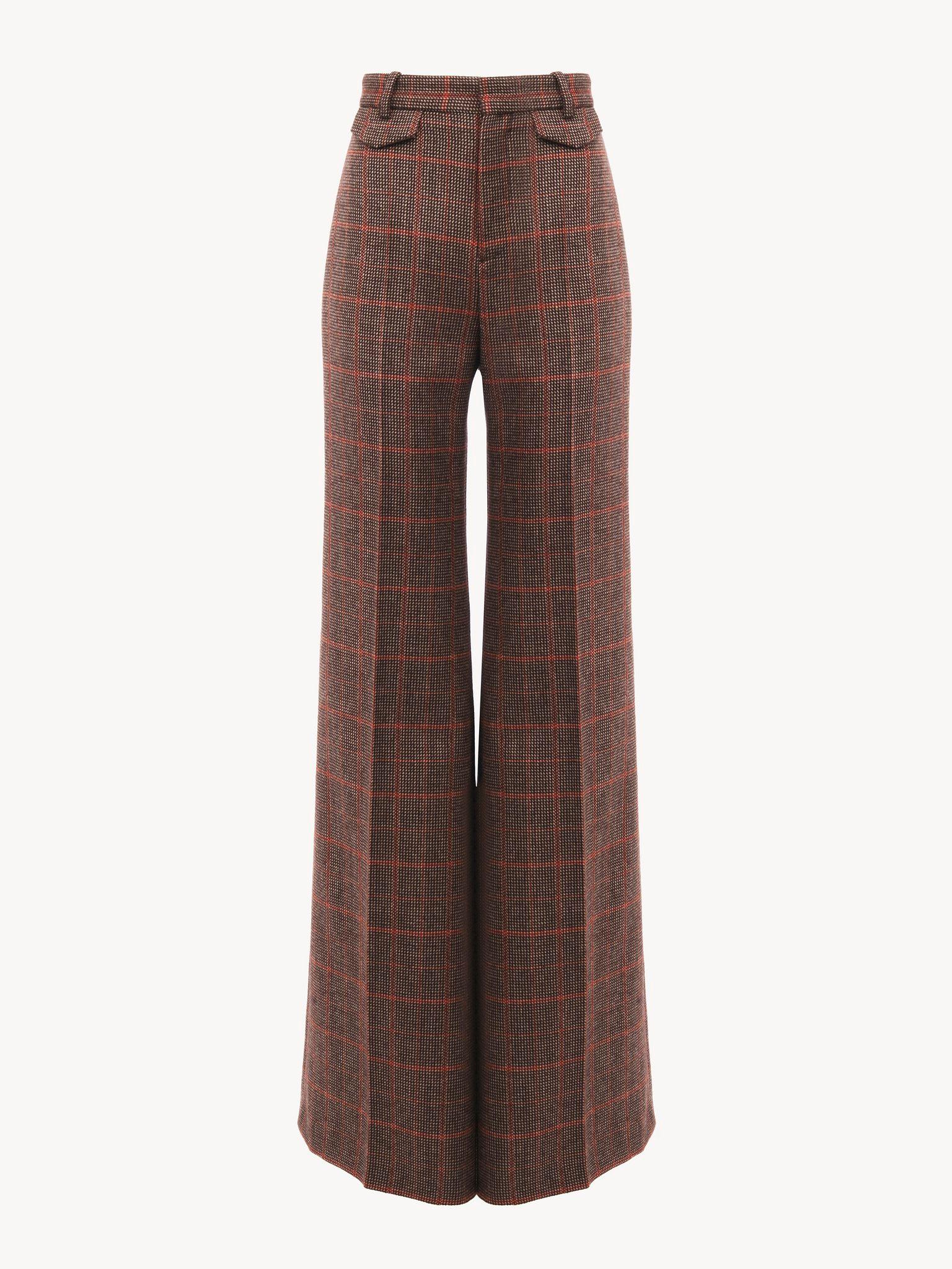 High-rise flared pants in wool check Product Image