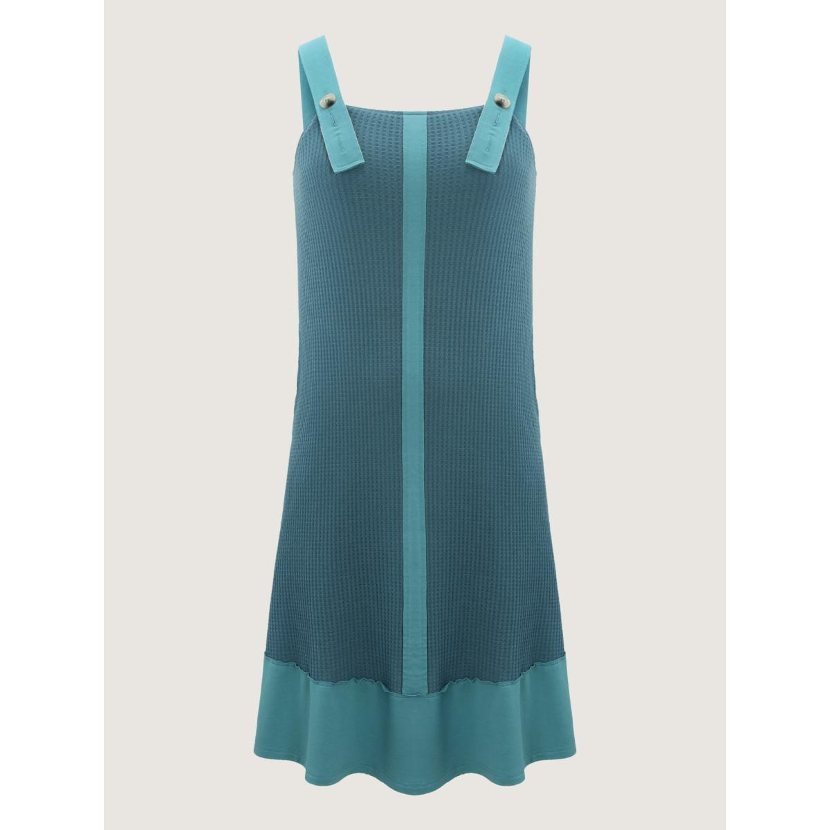 Plus Size Waffle Color Contrast Adjustable Midi Dress Aegean Women Leisure Button Square Neck Sleeveless Curvy BloomChic 18-20/2X Product Image