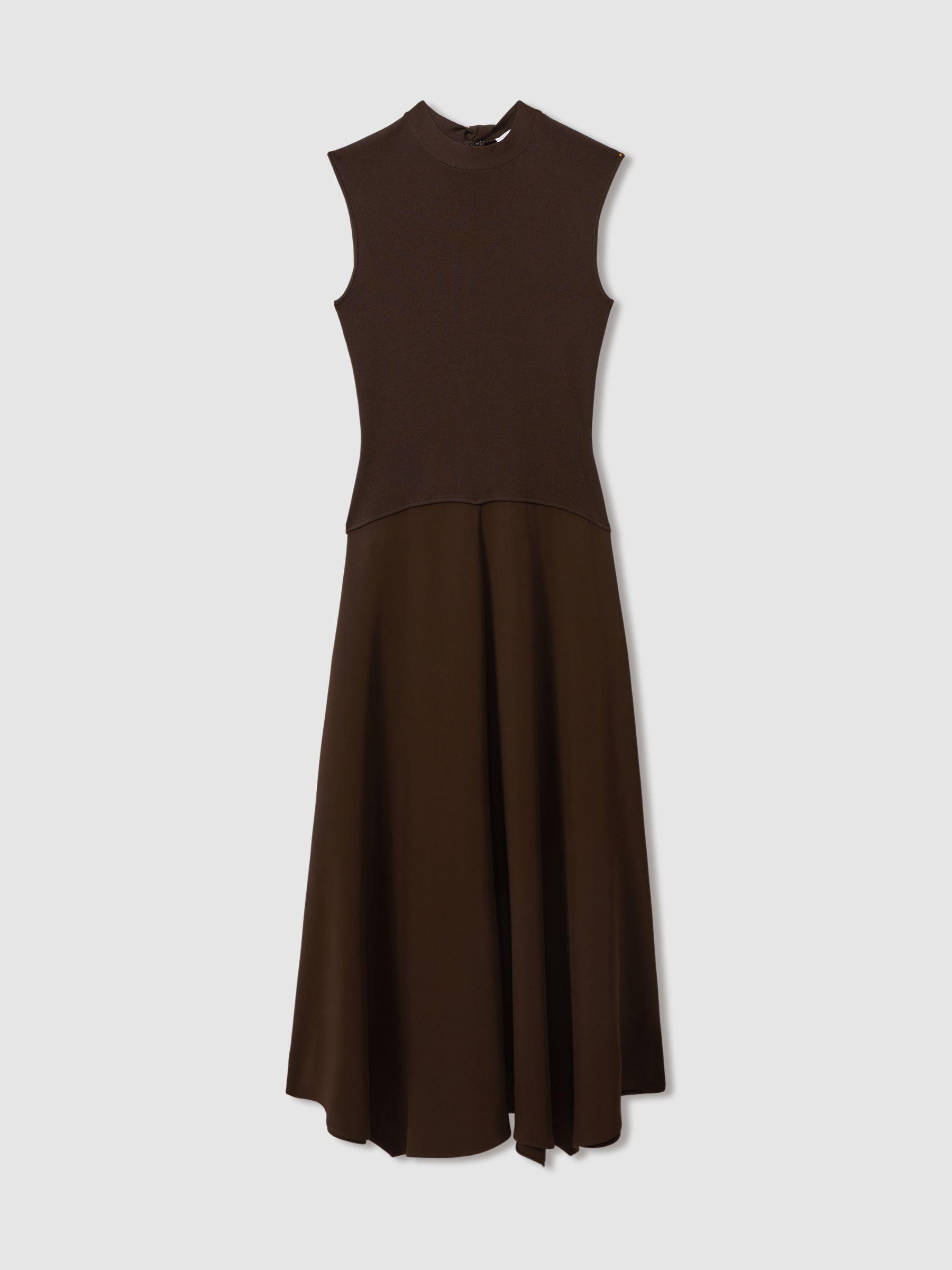 Hybrid Knit Tie Back Midi Dress in Chocolate Product Image