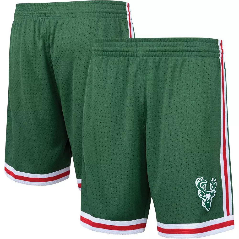 Men's Mitchell & Ness Hunter Green Milwaukee Bucks Hardwood Classics Primary Logo Swingman Shorts,  Product Image