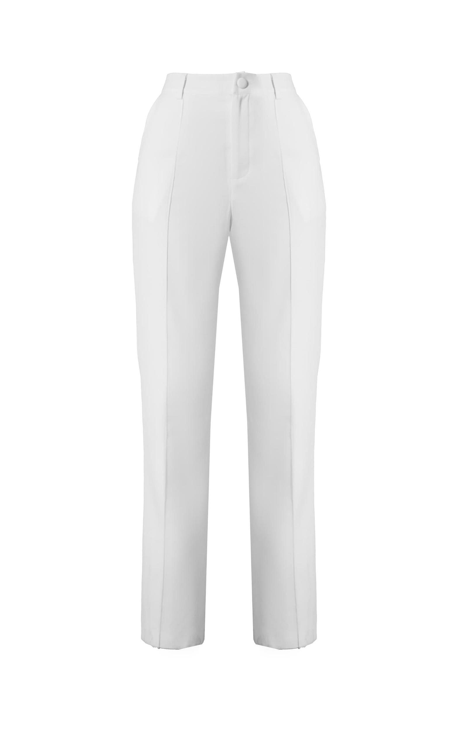 Premium White Woven Pintuck Straight Leg Pants Product Image