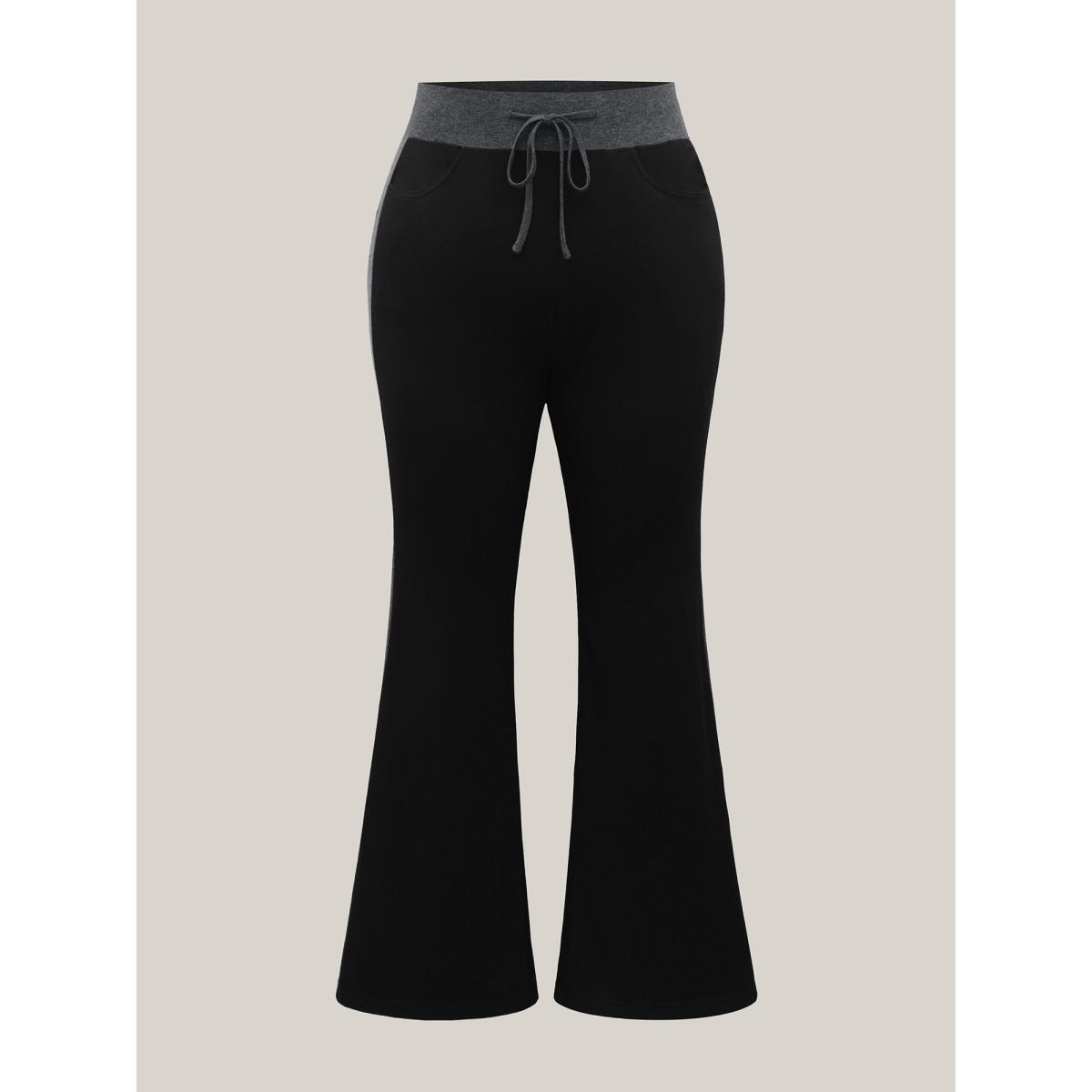 Plus Size Heathered Color Block Drawstring Bootcut Pants Women DimGray Casual Flare Leg Mid Rise Everyday Pants BloomChic 22-24/3X Product Image