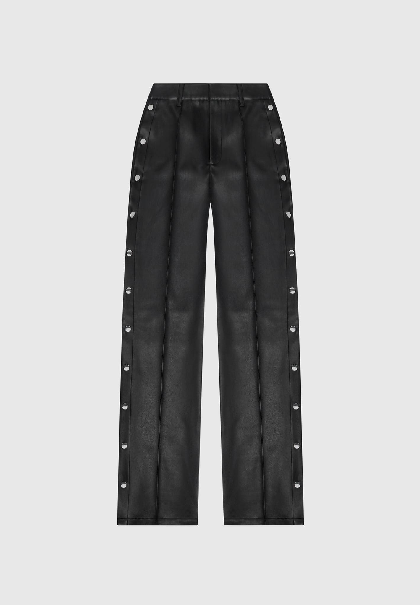 Leather Pintuck Popper Trousers - Black Female Product Image