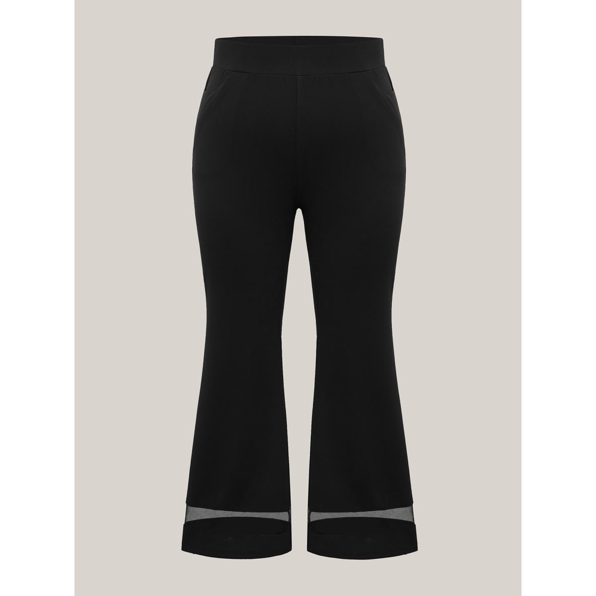Plus Size Mesh Spliced Bell-Bottom Pants Women Black Formal Bootcut Mid Rise Party Pants BloomChic 12/L Product Image
