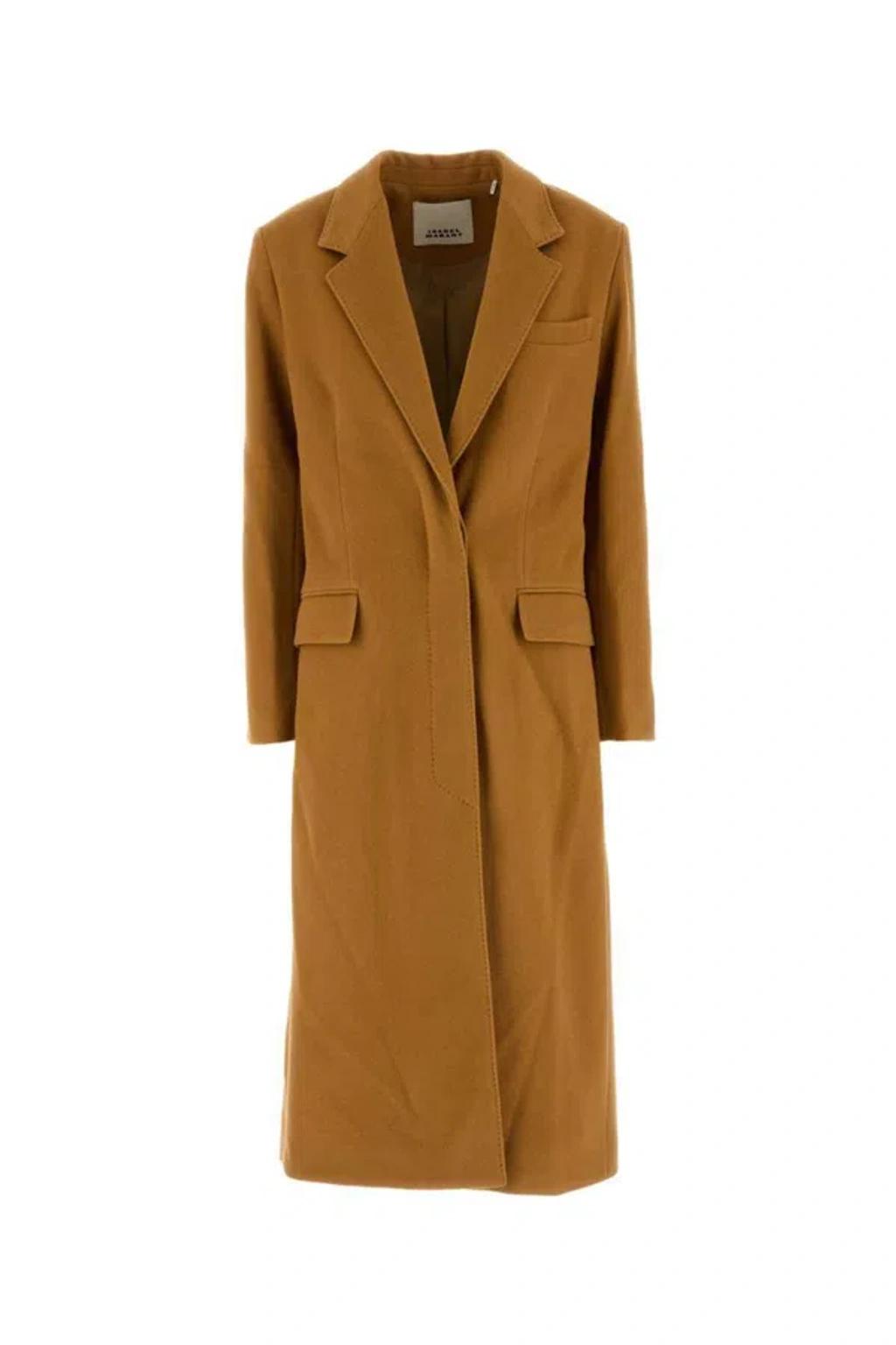 ISABEL MARANT Long Wool Blend Coat With Notched Lapels In Brown Product Image