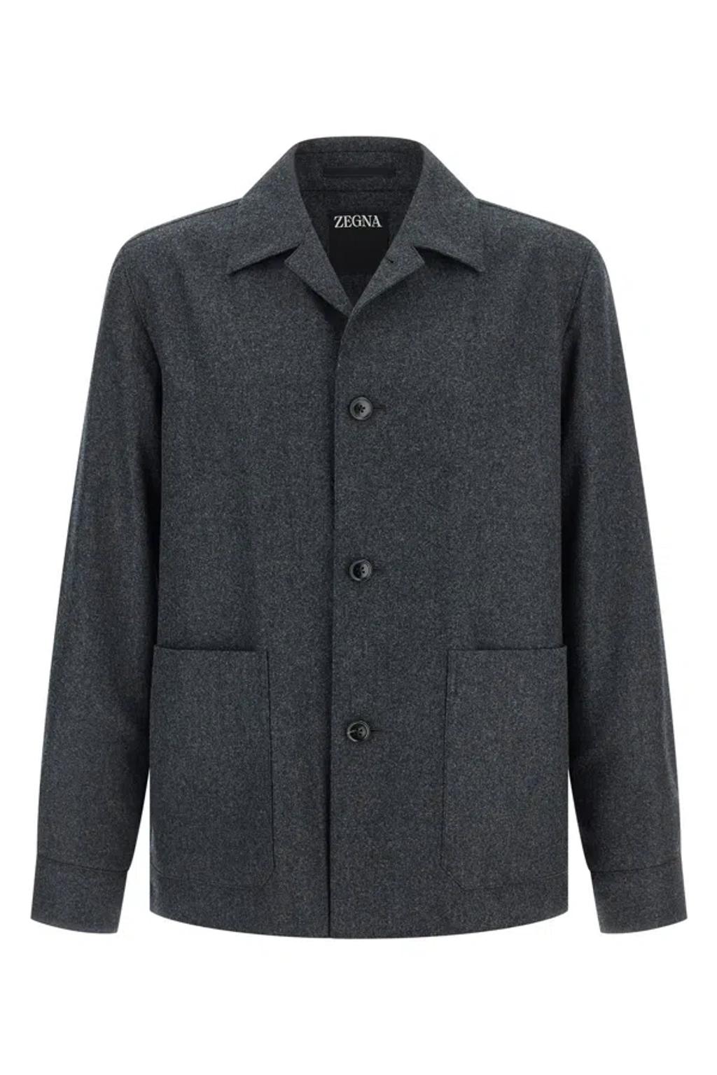 ZEGNA Wool Jacket Featuring Long Sleeves And Pockets In Blue Product Image