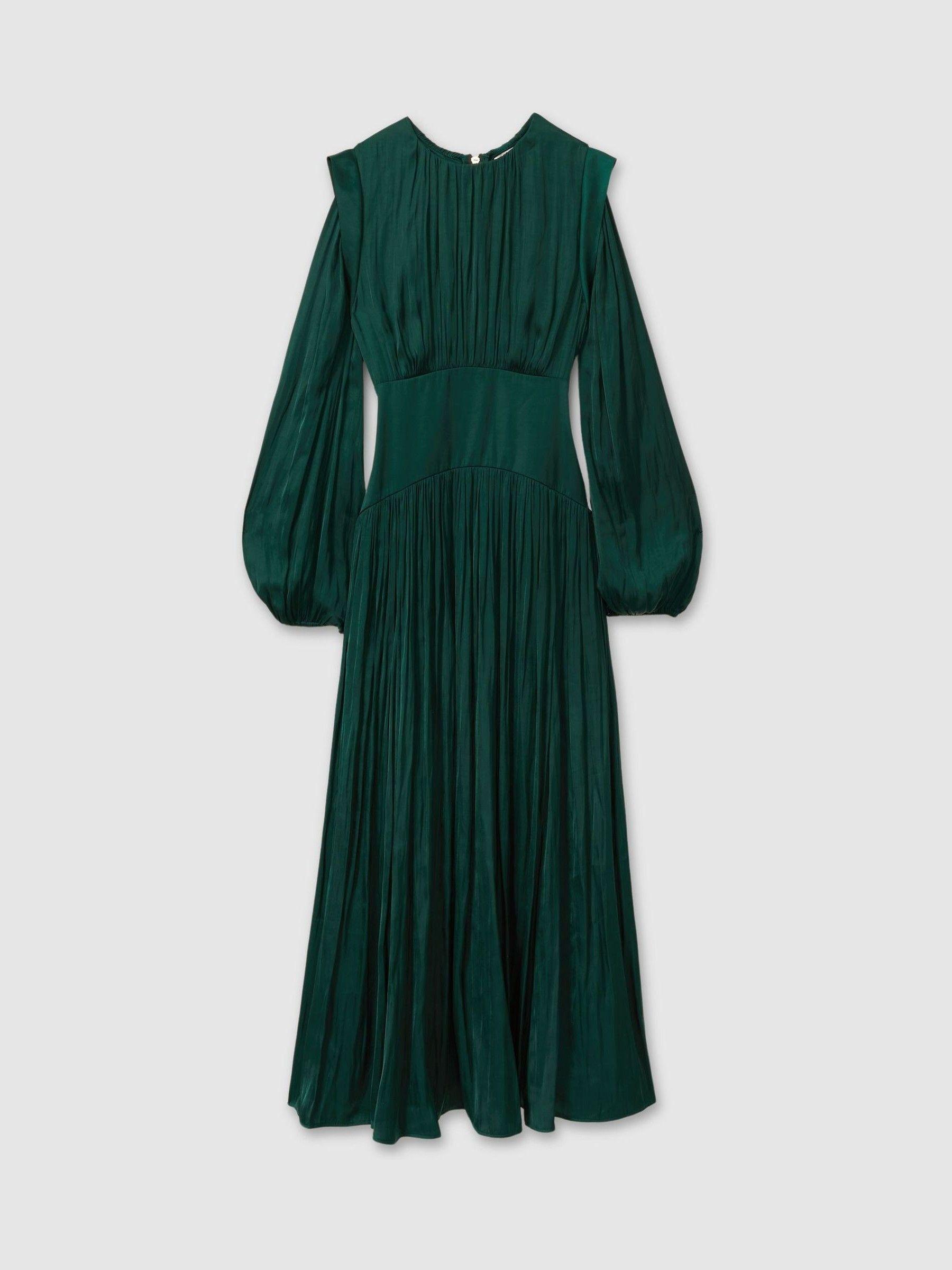 Florere Blouson Sleeve Midi Dress in Dark Green Product Image
