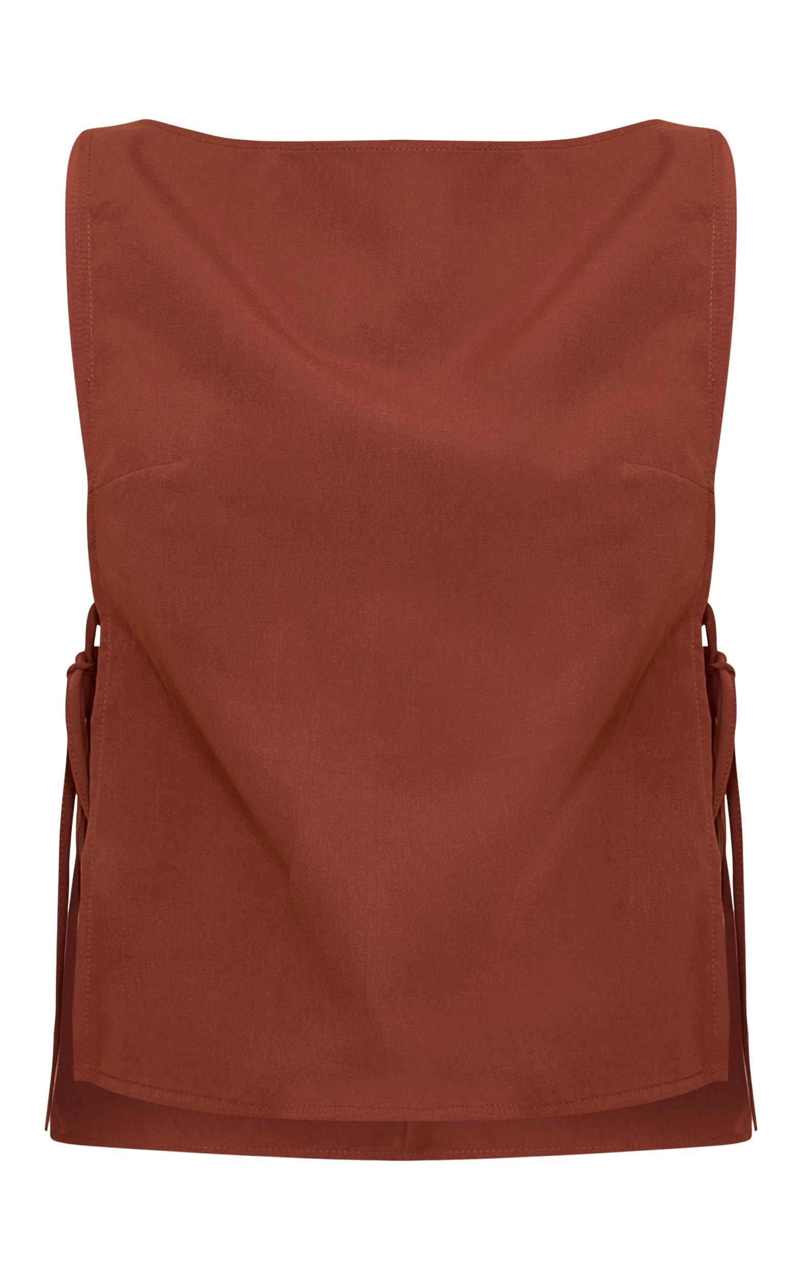 Chocolate Woven Open Tie Side Long Top Product Image