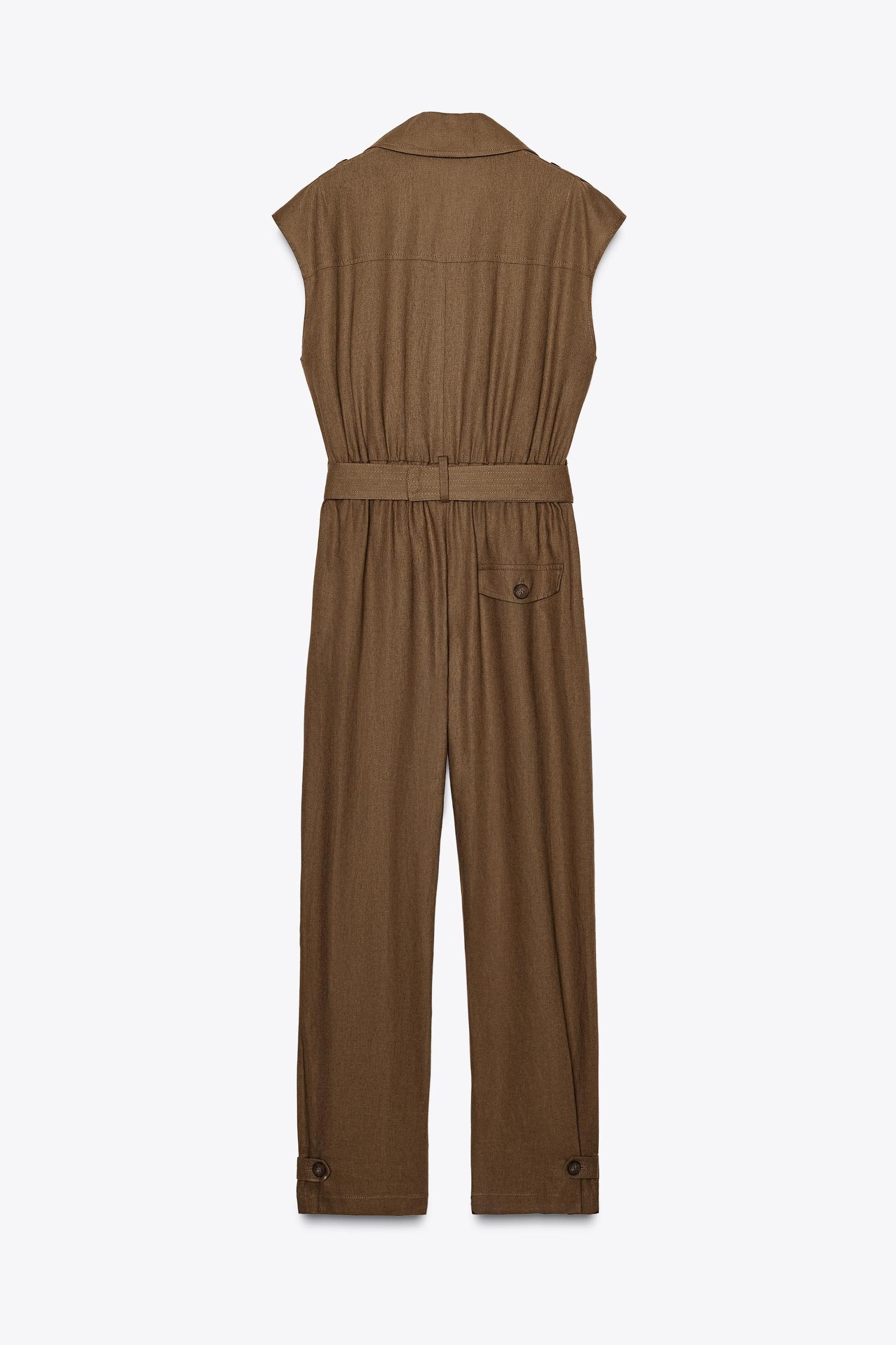 BELTED LINEN LONG JUMPSUIT Product Image