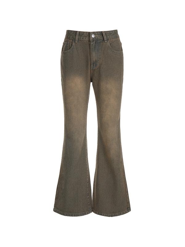 Distressed Washed Brown Low Rise Flare Jeans Product Image