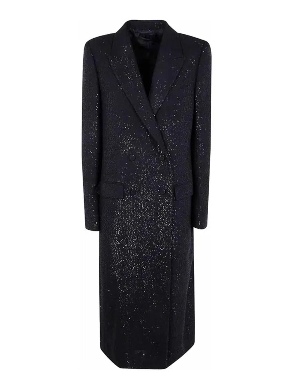 TOM FORD Sequined Wool Blend Crepe Double Breasted Coat In Black Product Image