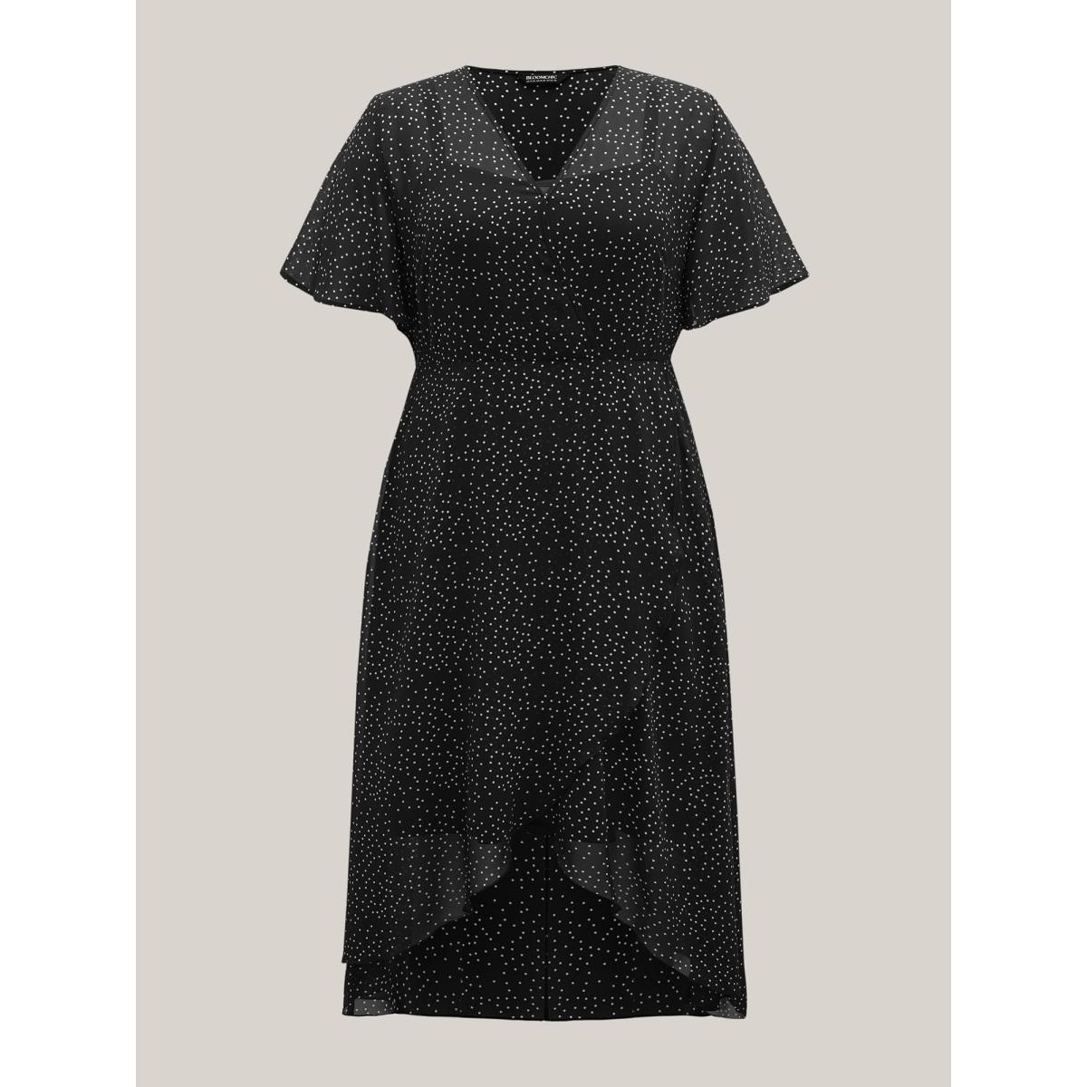 Plus Size Two Piece Polka Dots Sheer Midi Dress Black Women V-neck Short sleeve Curvy BloomChic 18-20/2X Product Image