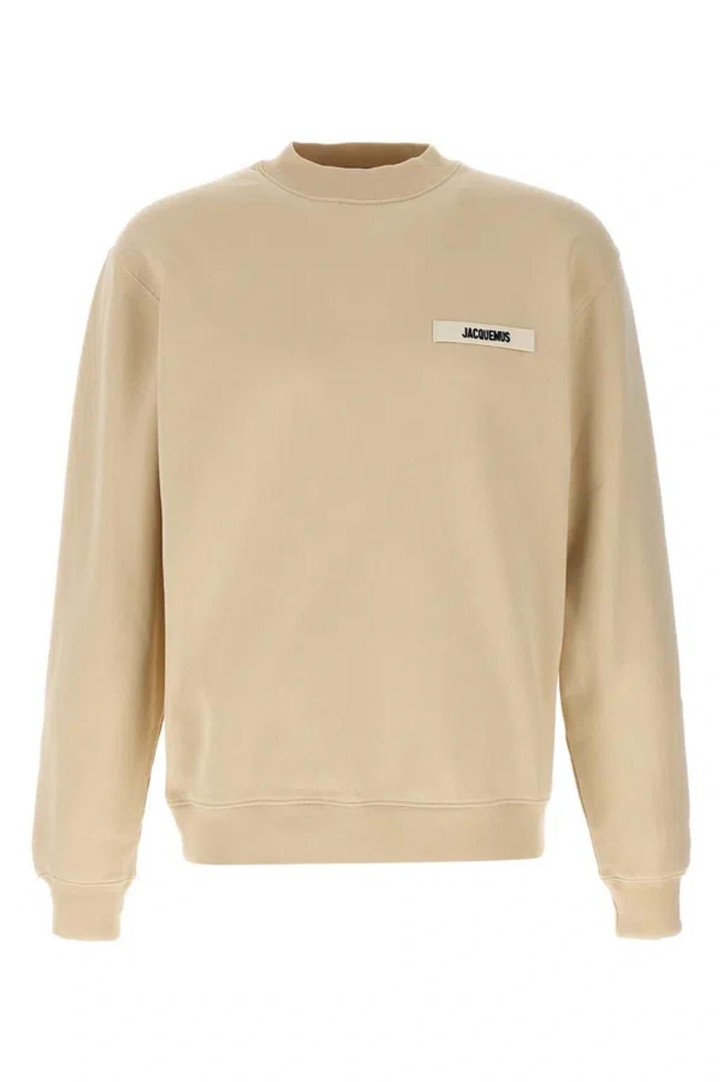 JACQUEMUS Organic Cotton Fleece Sweatshirt With Gros-grain Logo In Neutral Product Image