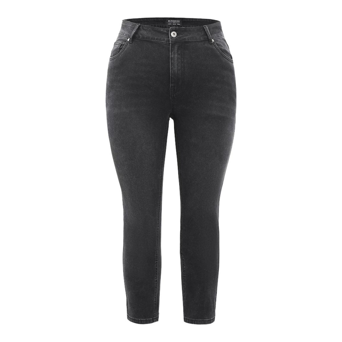 Plus Size Skinny Very Stretchy High Rise Black Wash Jeans Women Black Casual Plain High stretch Pocket Jeans BloomChic 16/1X Product Image