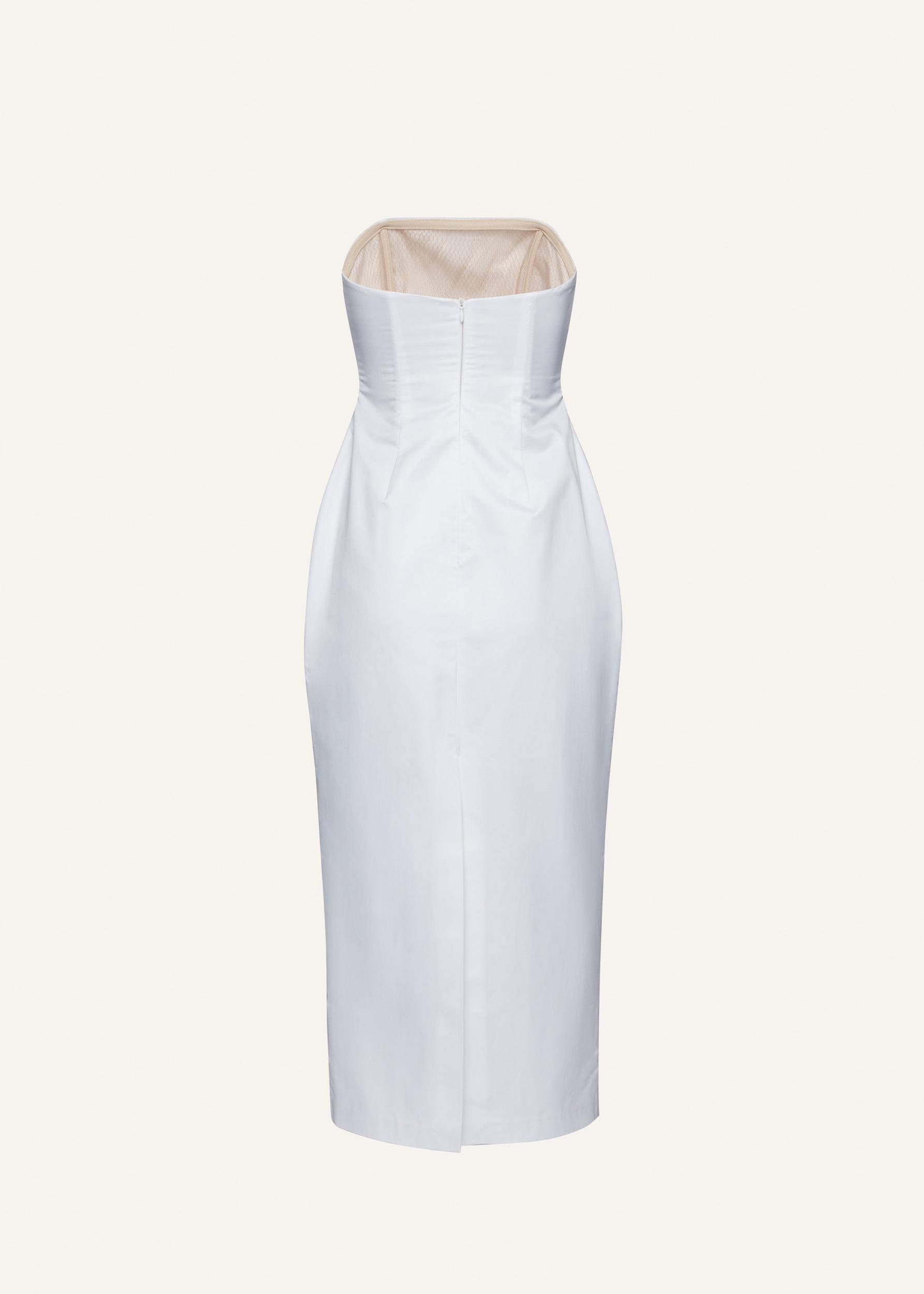Strapless hourglass corset midi dress in white Product Image