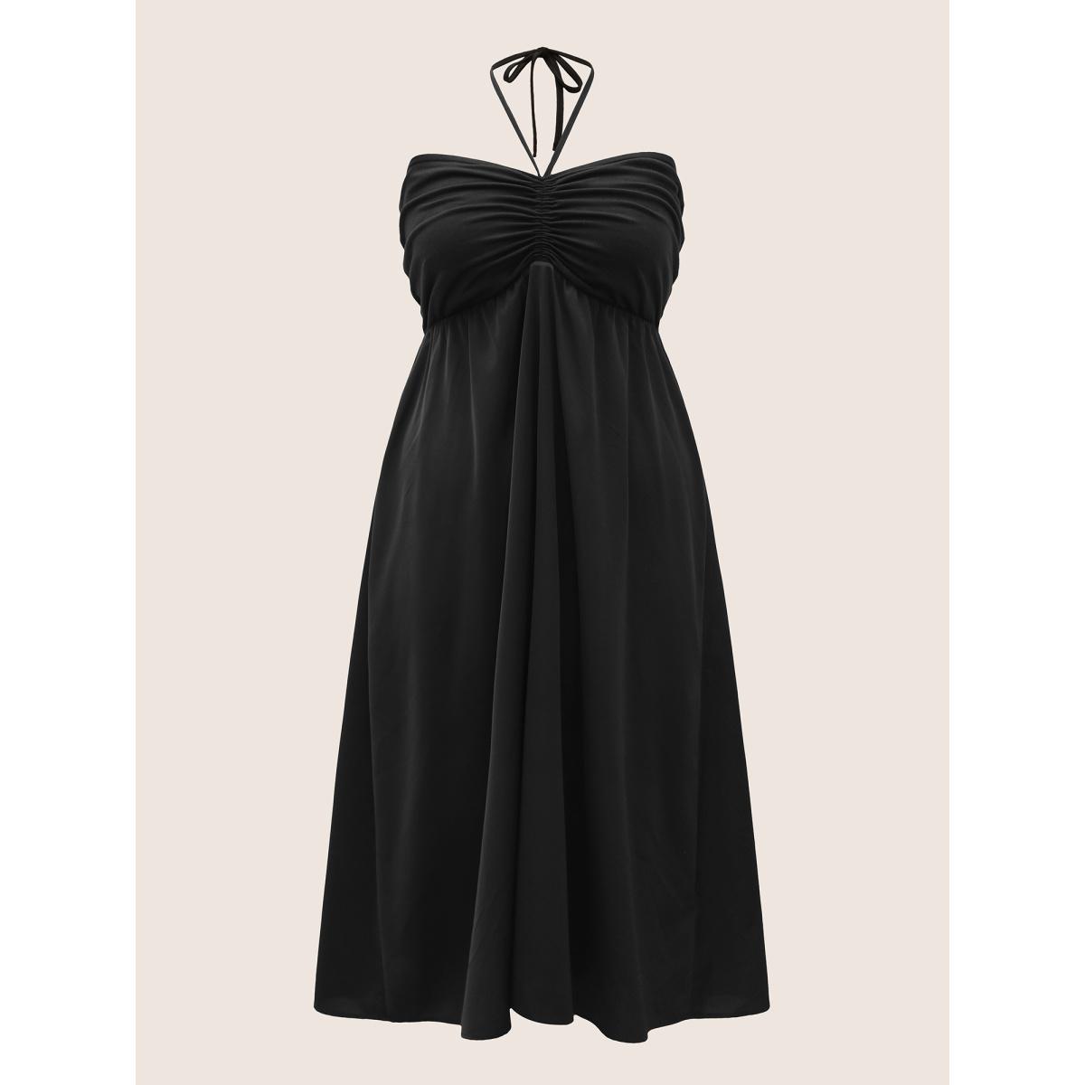 Plus Size Everywhere Dress - A-Line Monochromatic Dress Black Women Elegant Gathered Non Sleeveless Curvy BloomChic 18-20/2X Product Image