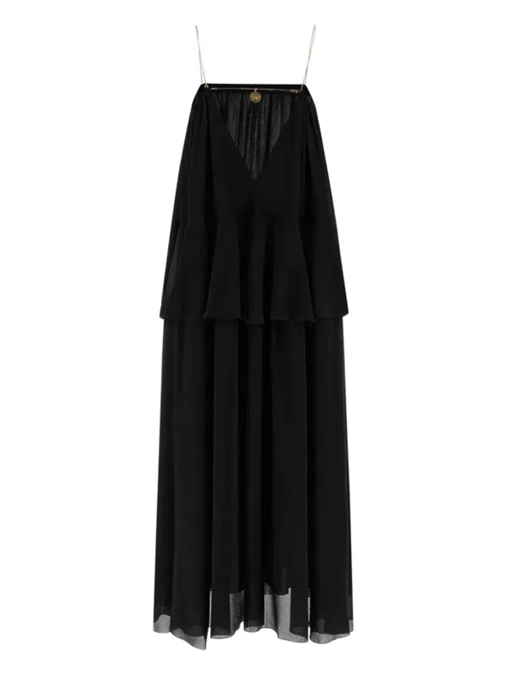 CHLOÉ Open-back Embellished Tiered Silk-georgette Maxi Dress In Black Product Image