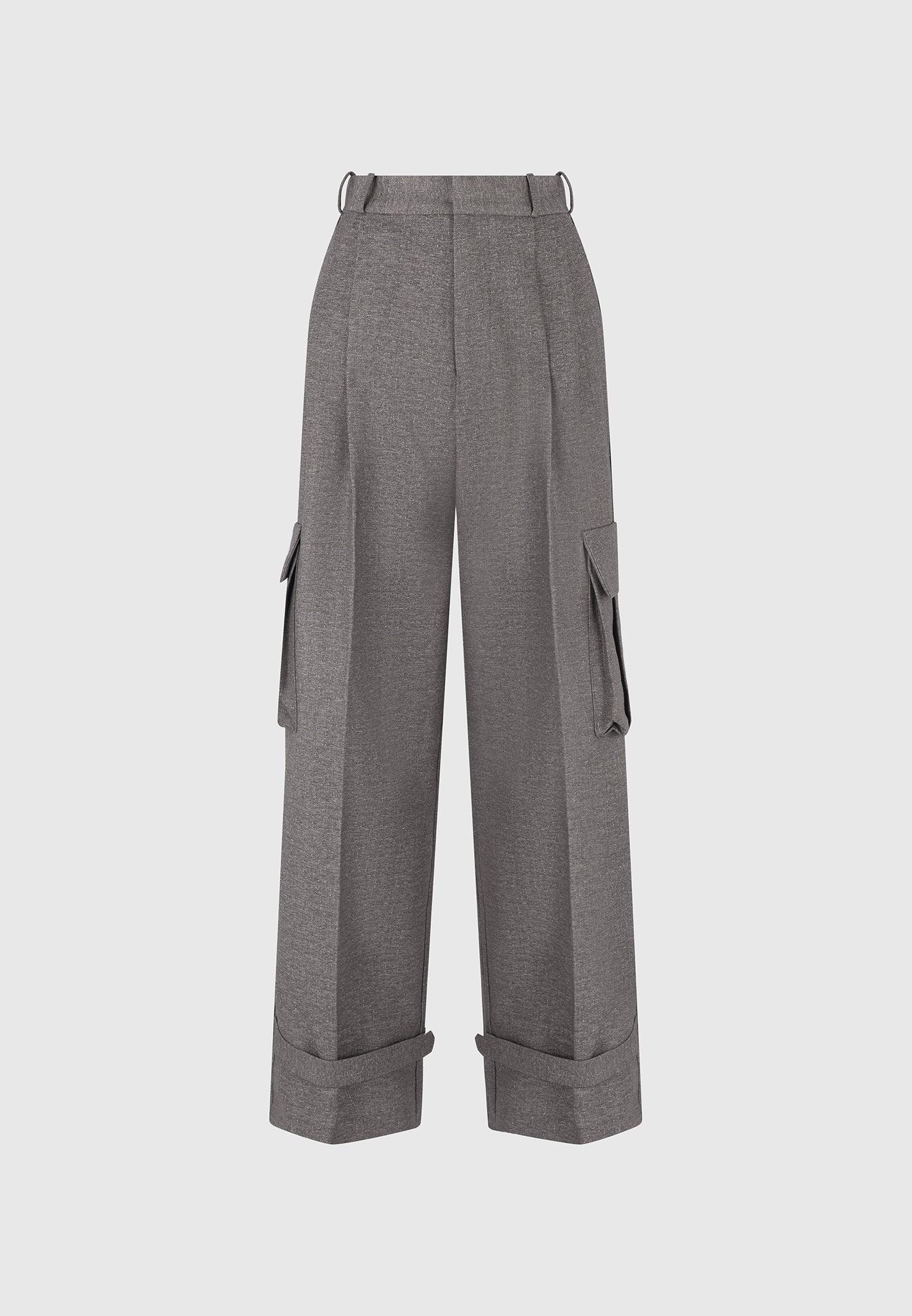 Danielle - Textured Tailored Pleated Cargo Trousers - Grey Marl Female Product Image