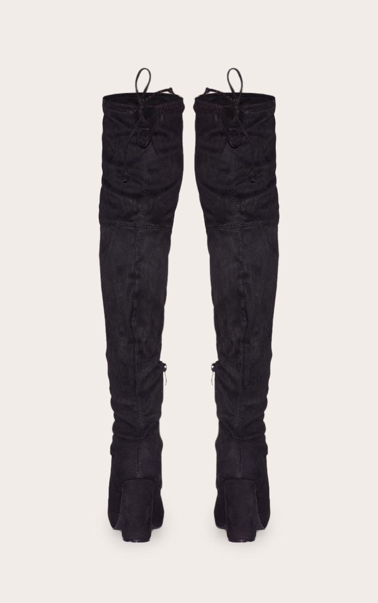 Bess Black Faux Suede Heel Thigh Boots Product Image
