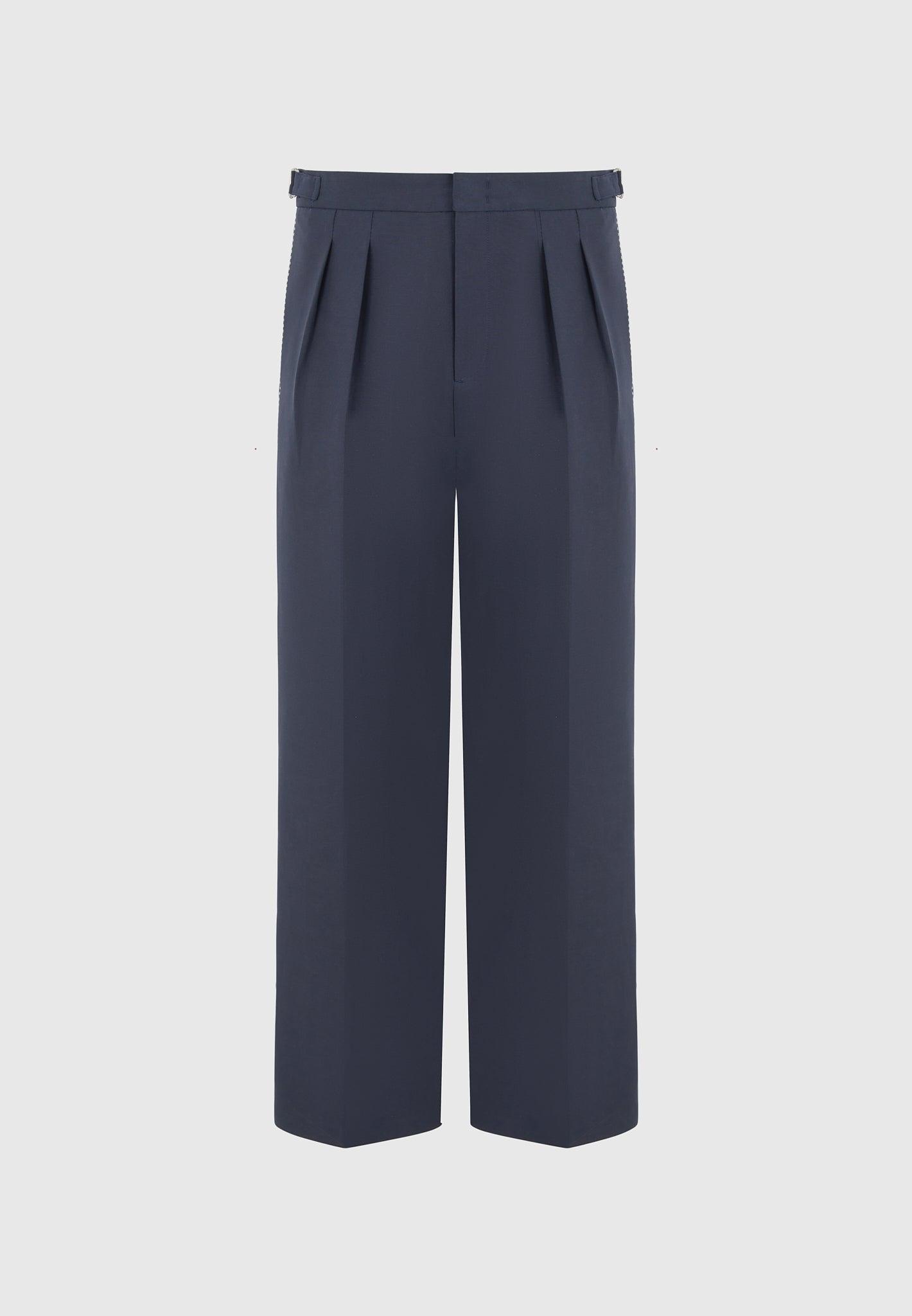 Nolan - Twin Pleat Chino Trousers with Stitch Detail - Navy Male Product Image