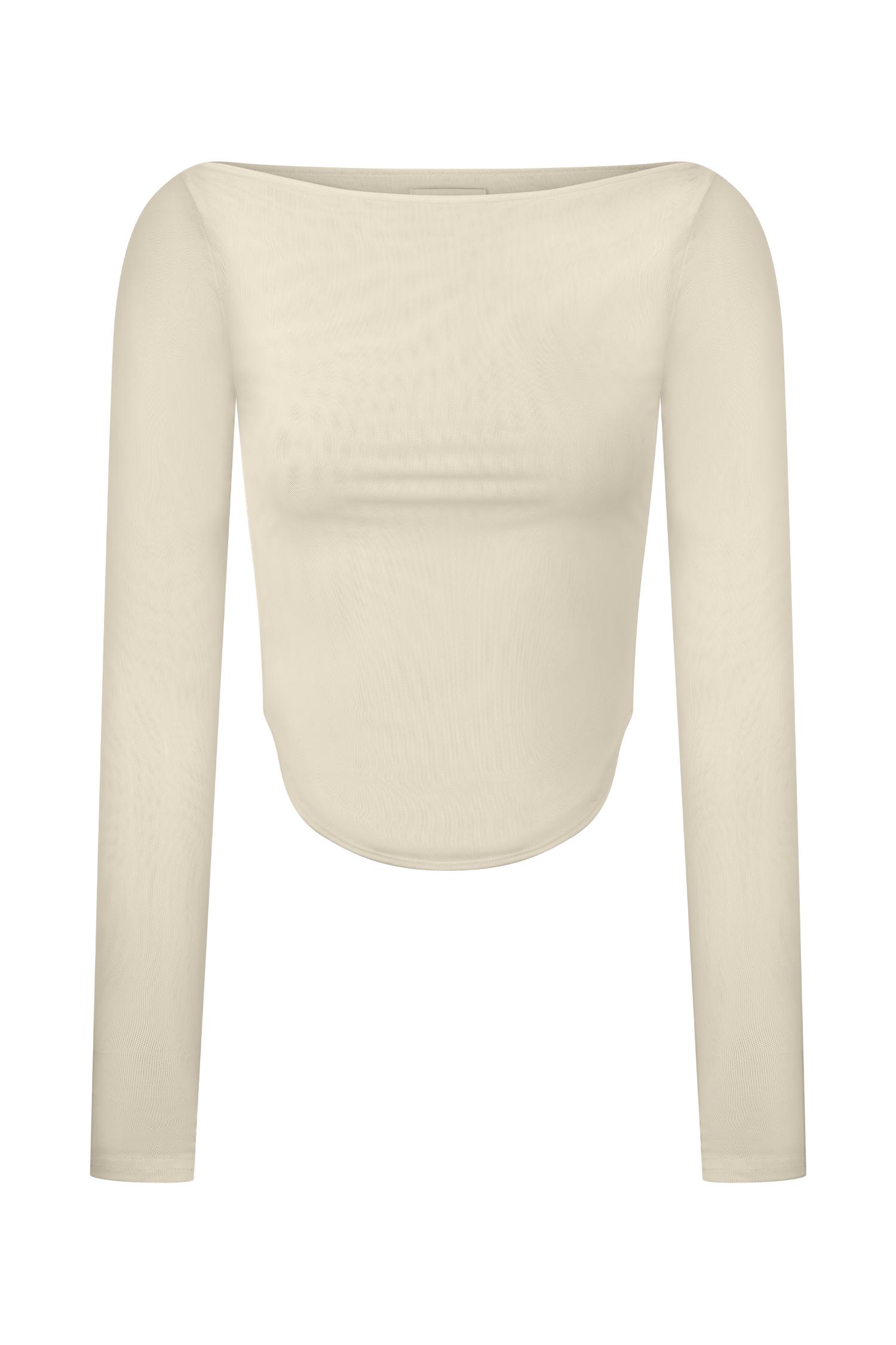 Colette Boat Neck Mesh Top - Ivory Product Image