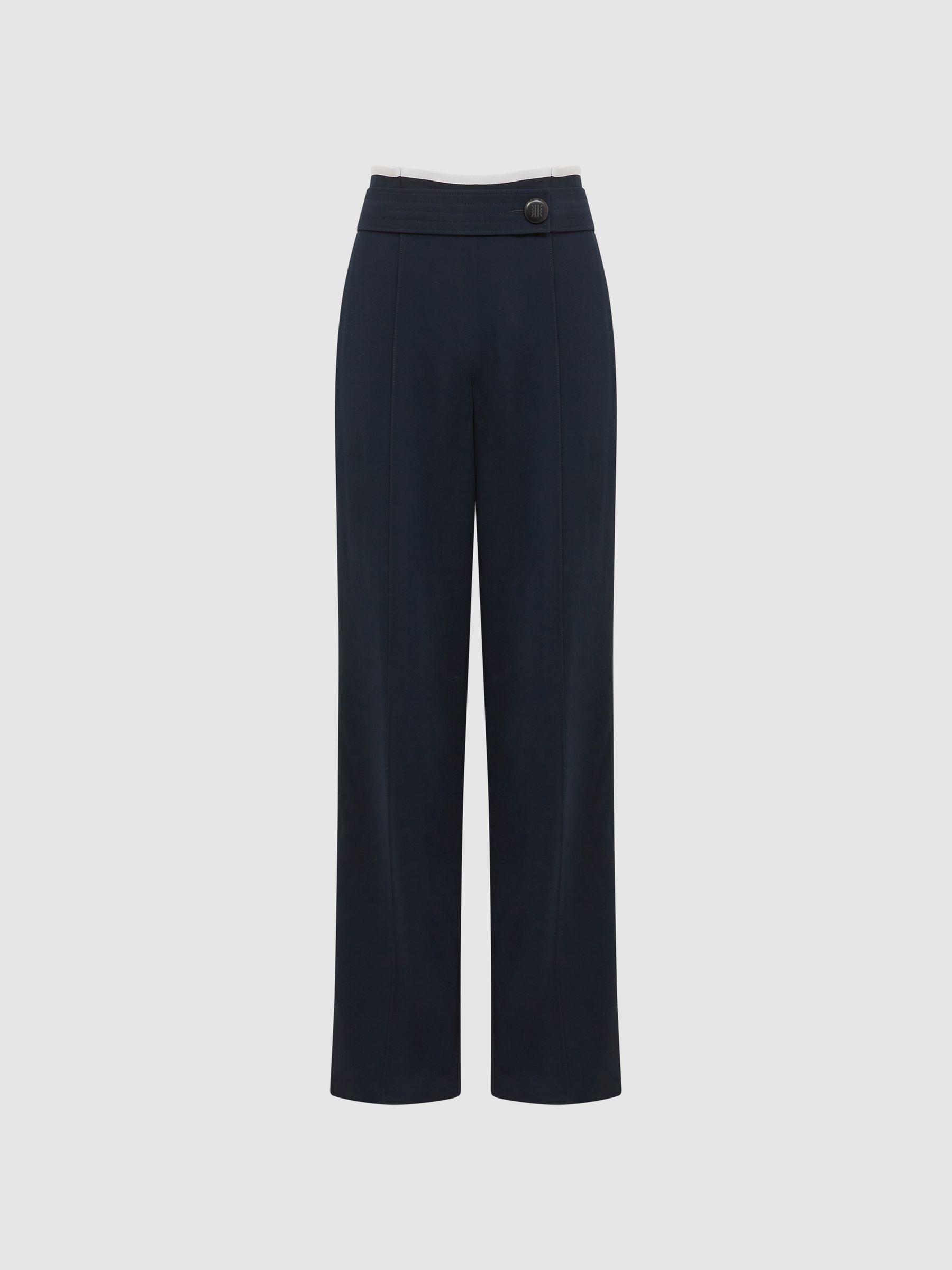 High Rise Wide Leg Trousers in Navy Product Image