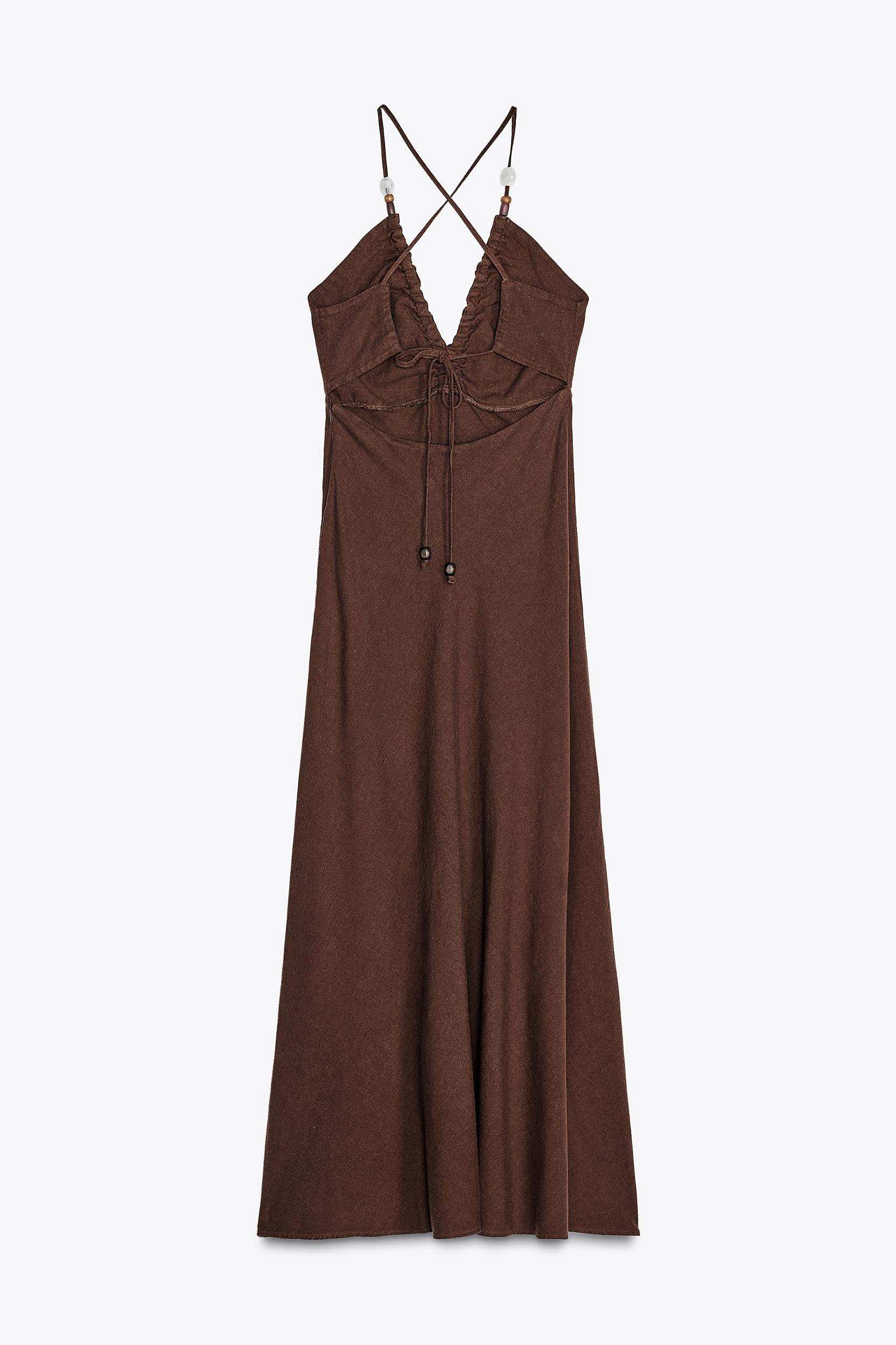 BEADED LINEN MIDI DRESS Product Image