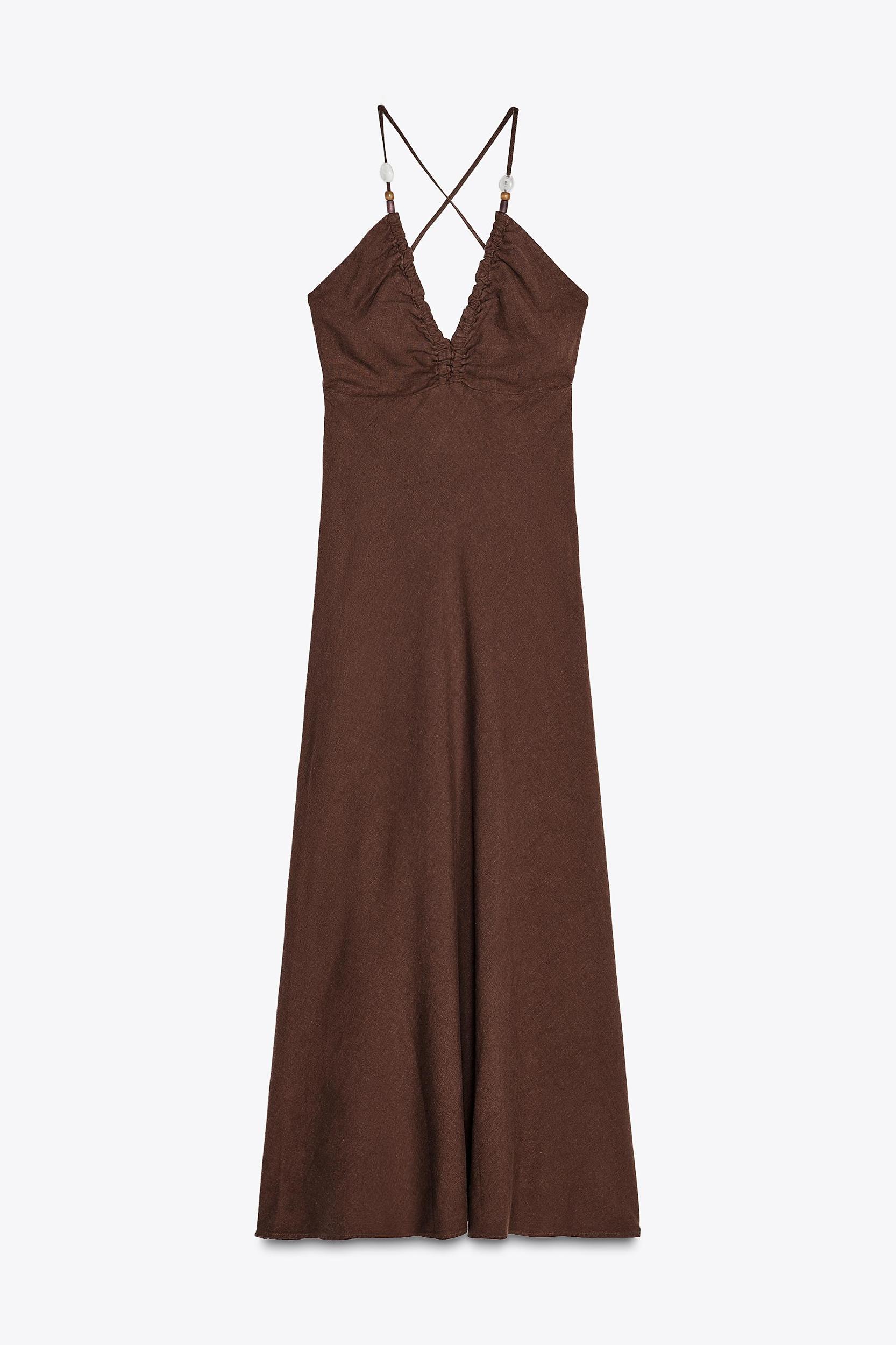 BEADED LINEN MIDI DRESS Product Image