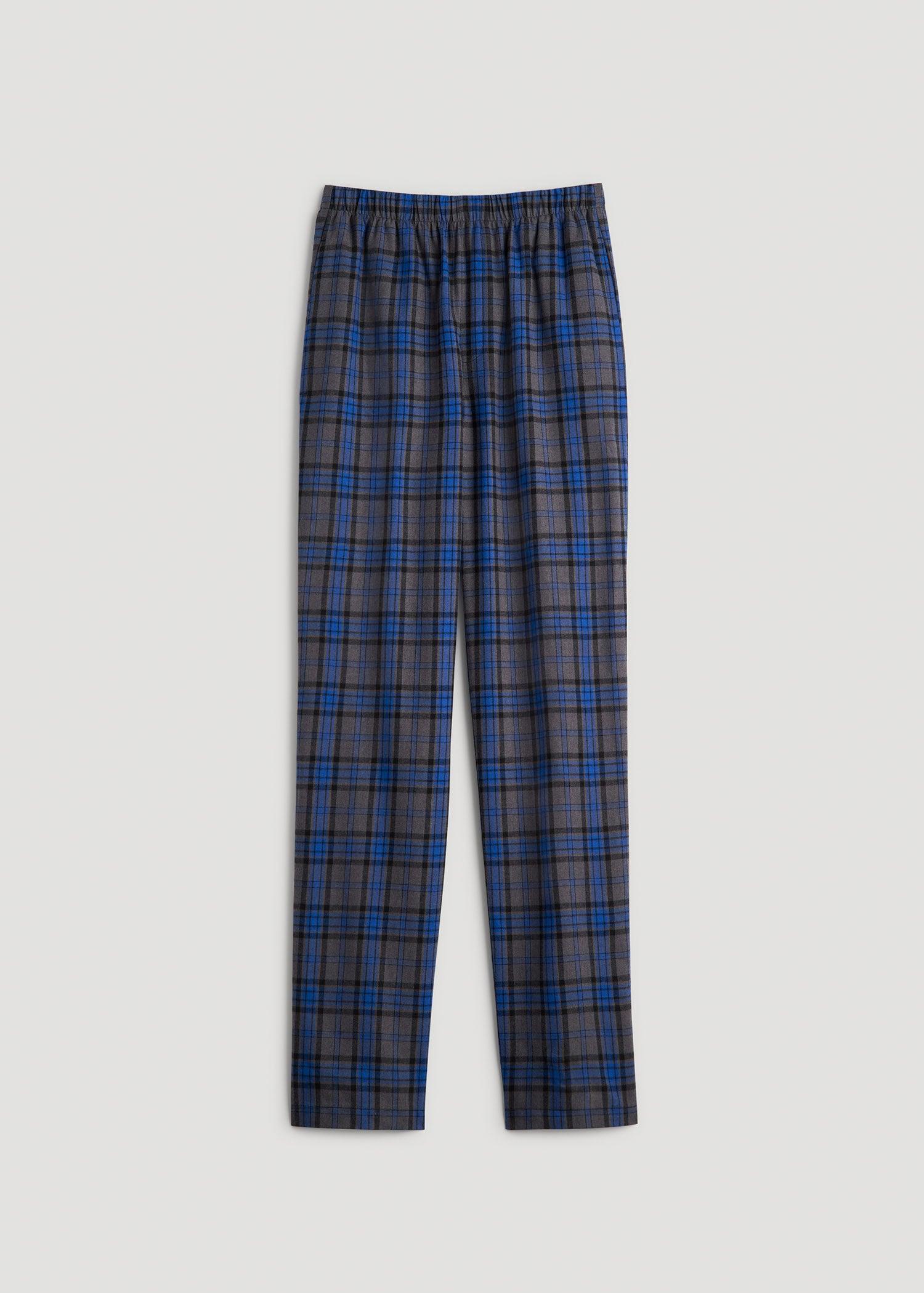 Plaid Pajama Pants for Tall Men in Grey and Cobalt Plaid Male Product Image
