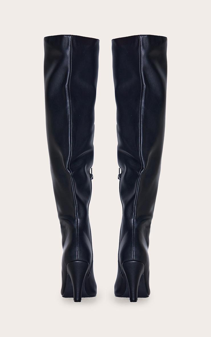 Black PU Point Toe Over The Knee Heeled Boot Product Image