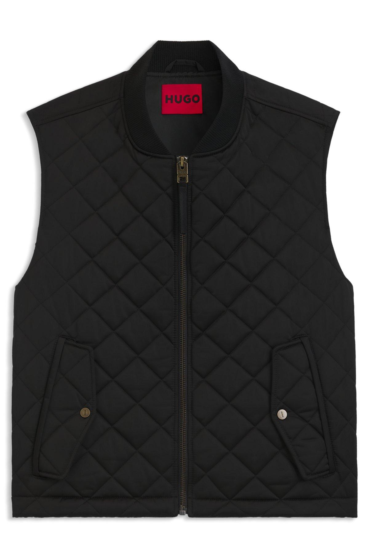Water-repellent gilet in quilted satin with logo plaque Product Image