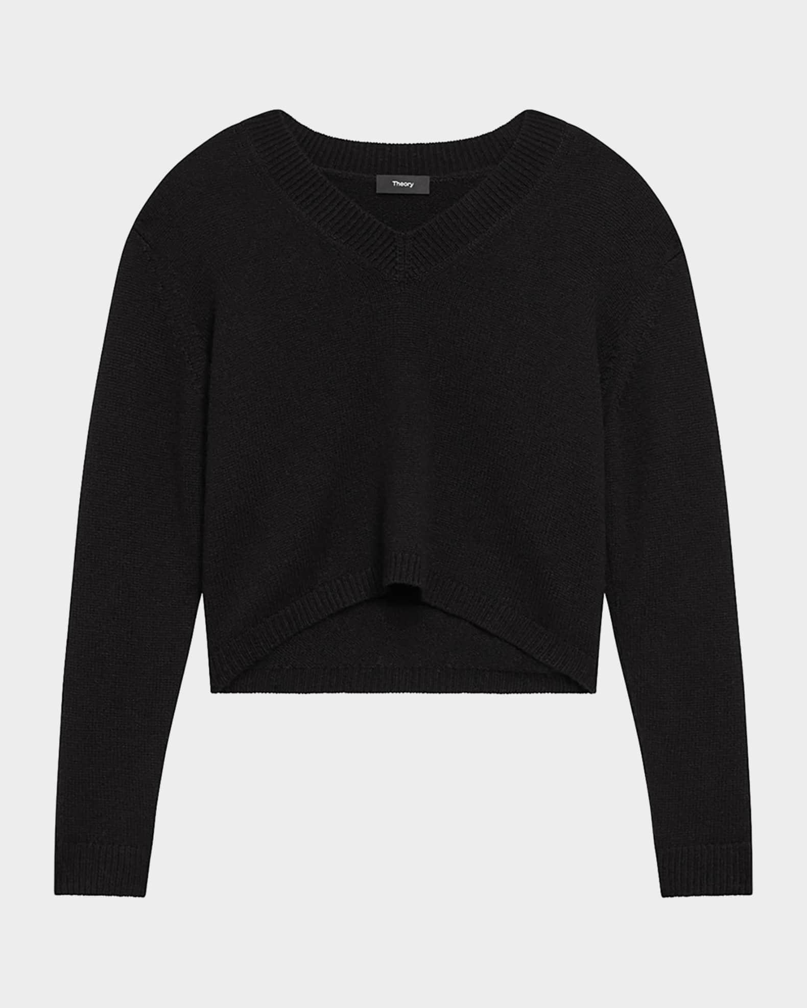 Cashmere Cropped V-Neck Pullover Sweater Product Image