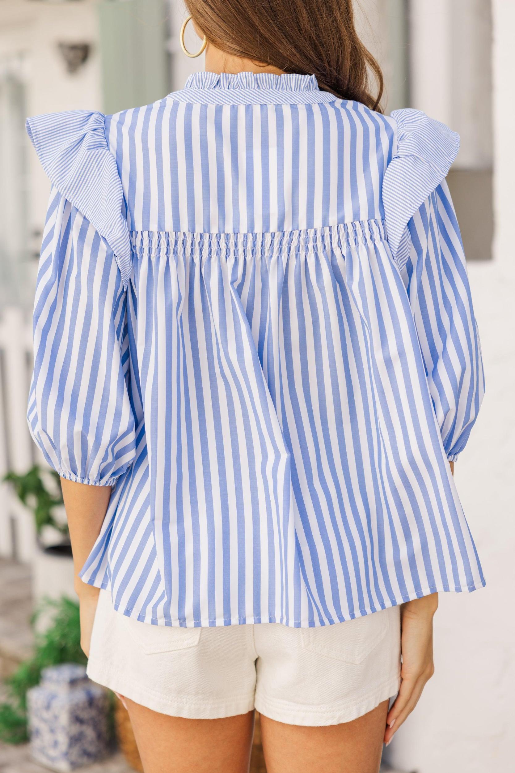 So Honored Blue Striped Blouses Female Product Image