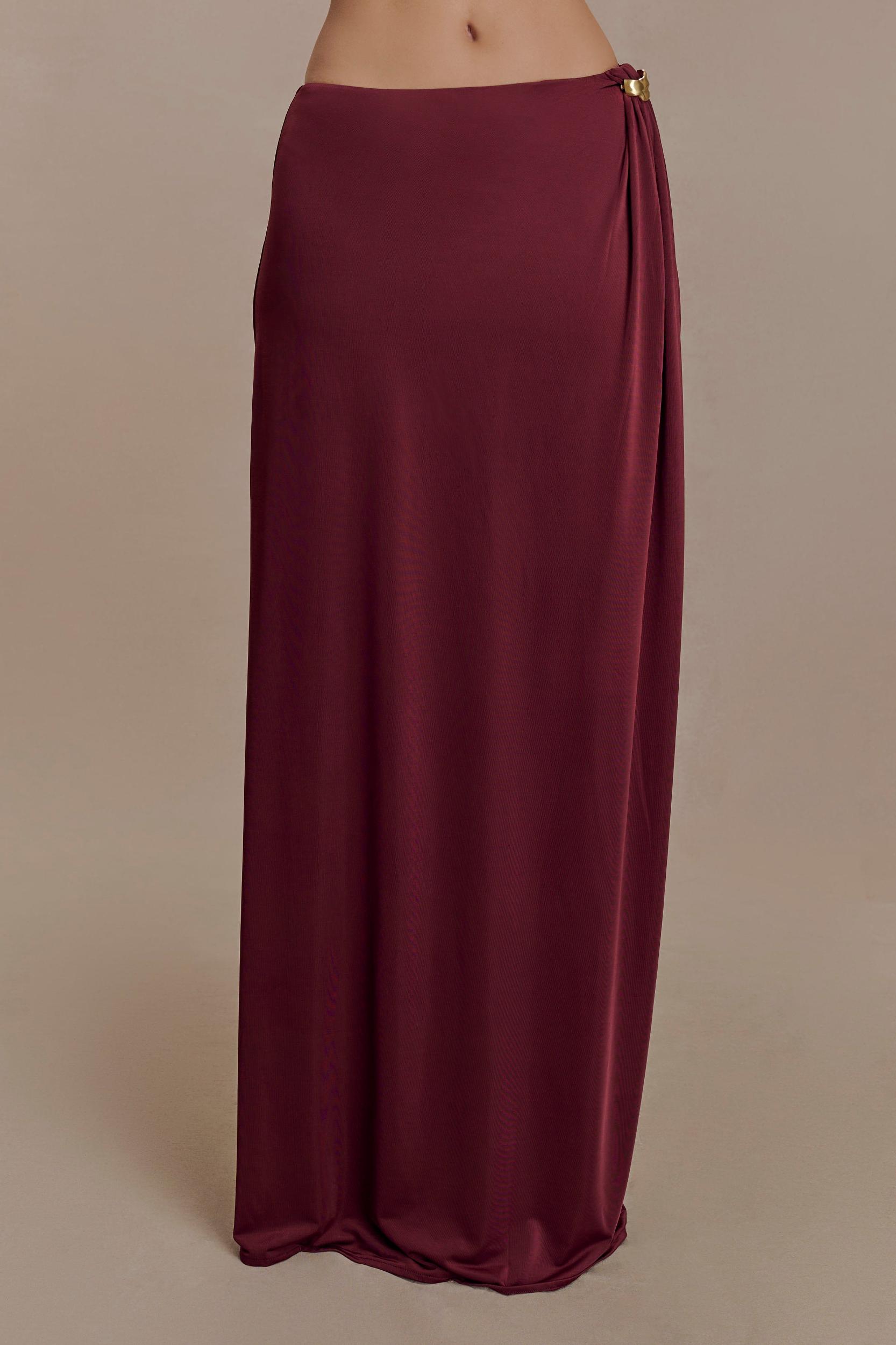 Bridget Slinky Maxi Skirt With Hardware - Burgundy Female Product Image