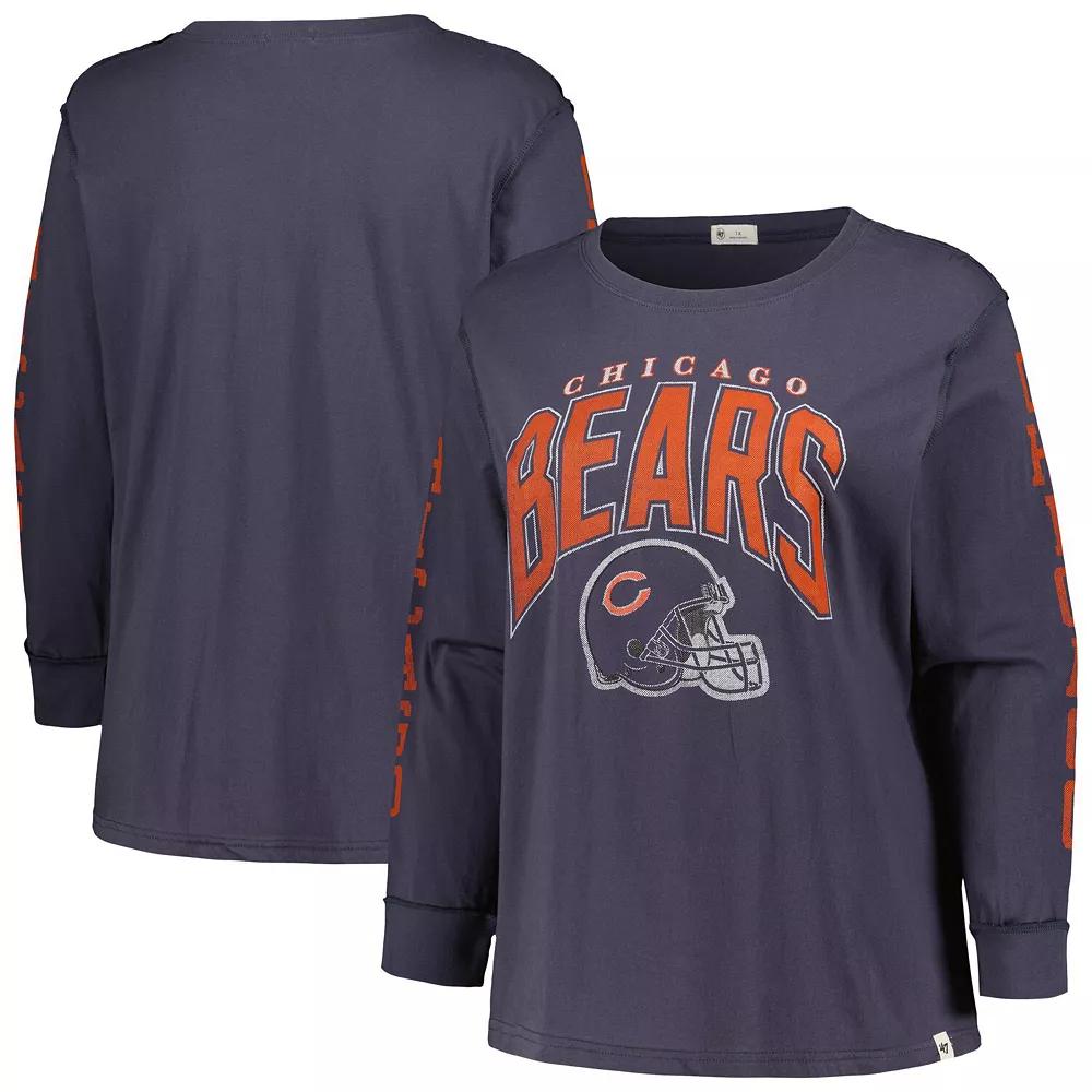 Women's '47 Navy Chicago Bears Plus Size Honey Cat SOA Long Sleeve T-Shirt, Size: 1XL, Blue Product Image