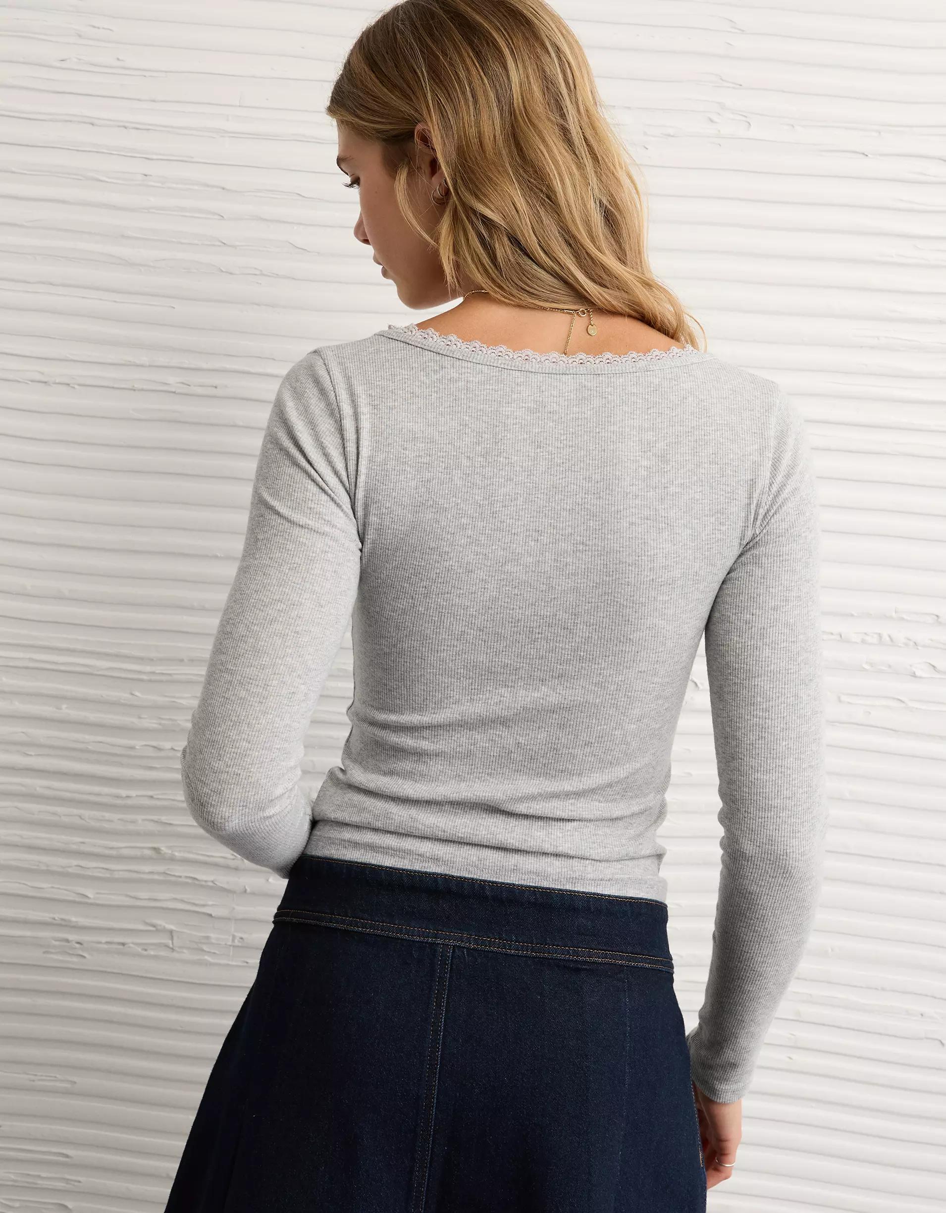 AE Lace-Trim Long Sleeve T-Shirt Product Image