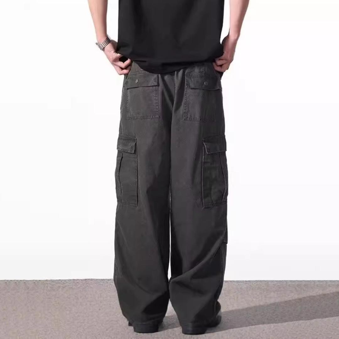 Sopula Retro Trendy Washed Multi-Pocket Cleanfit Wide-Leg Cargo Pants Product Image