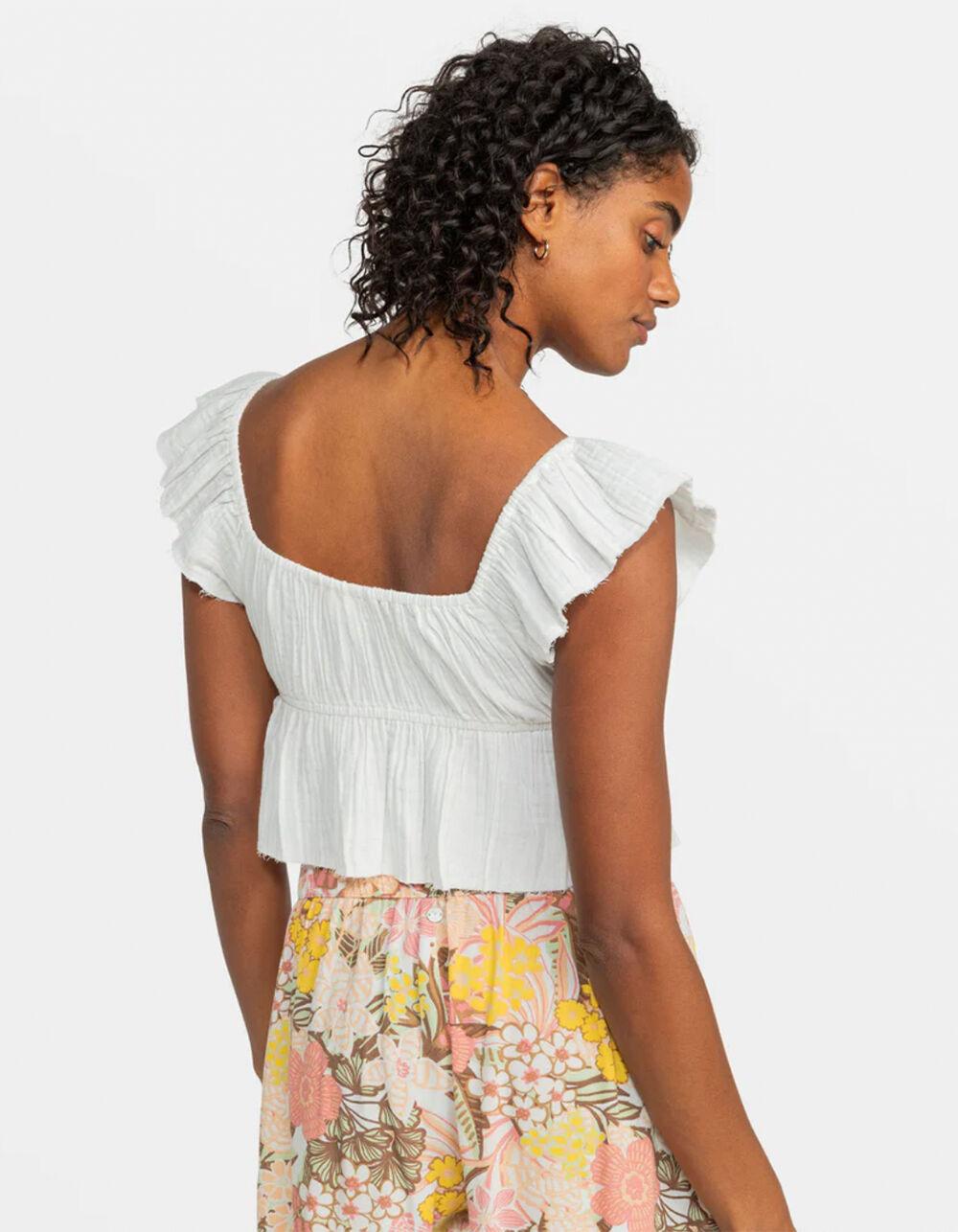 ROXY Brisa Flutter Sleeve Womens Crop Top - WHITE Product Image