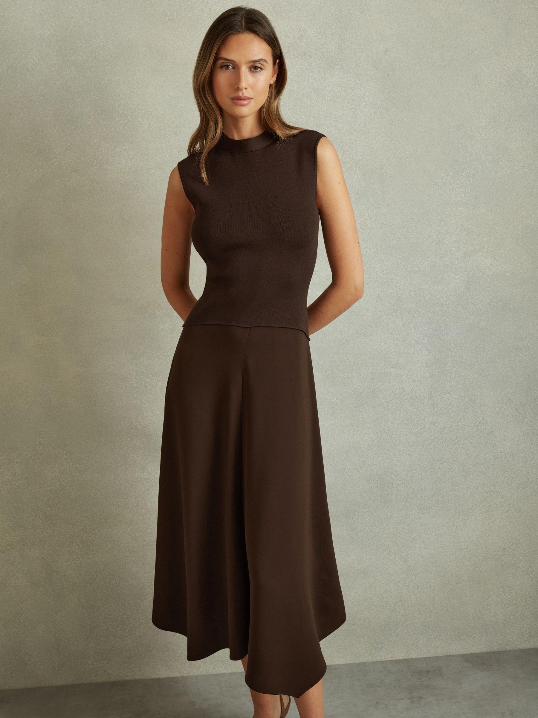 Hybrid Knit Tie Back Midi Dress in Chocolate Product Image