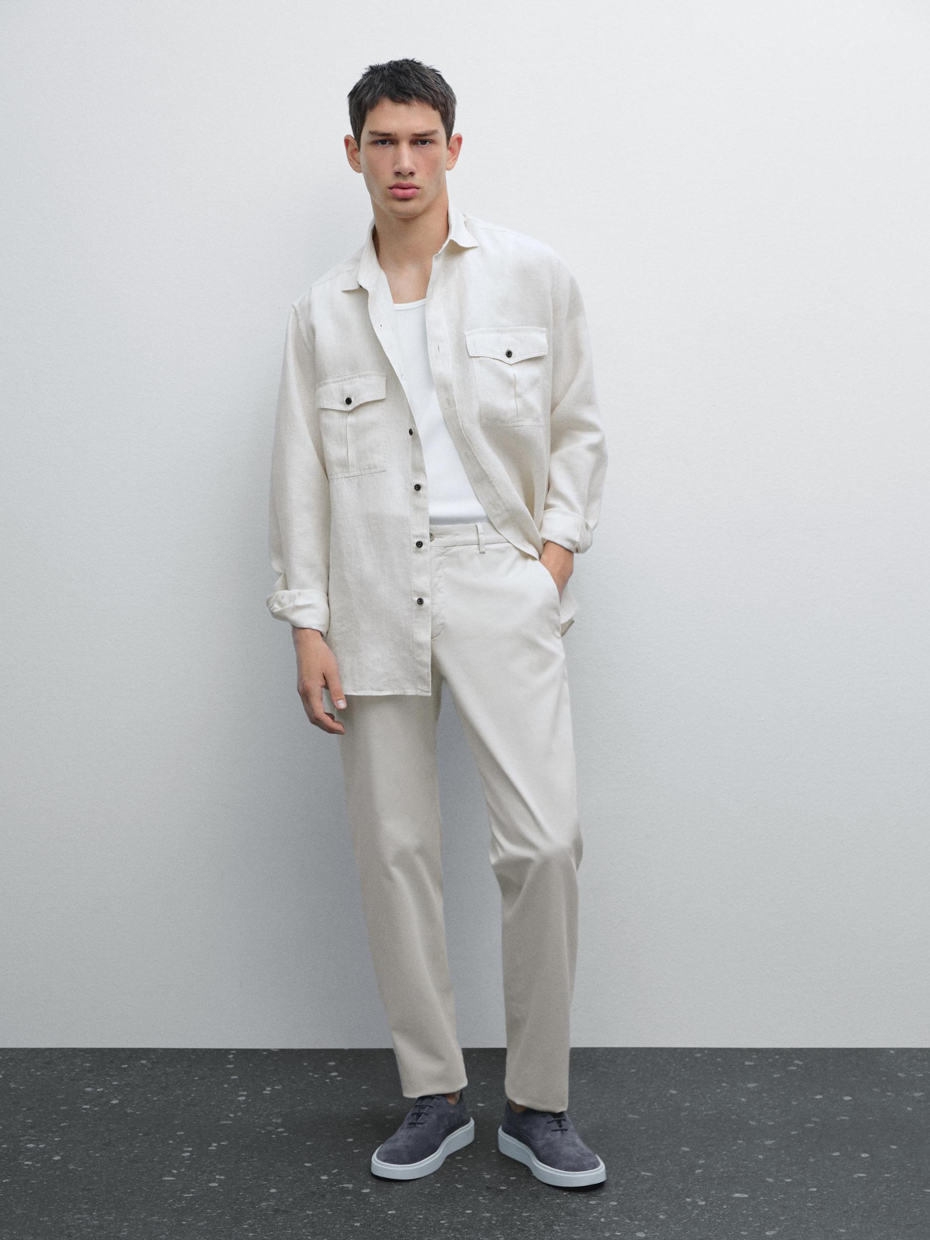 Cotton blend slim fit trousers Product Image